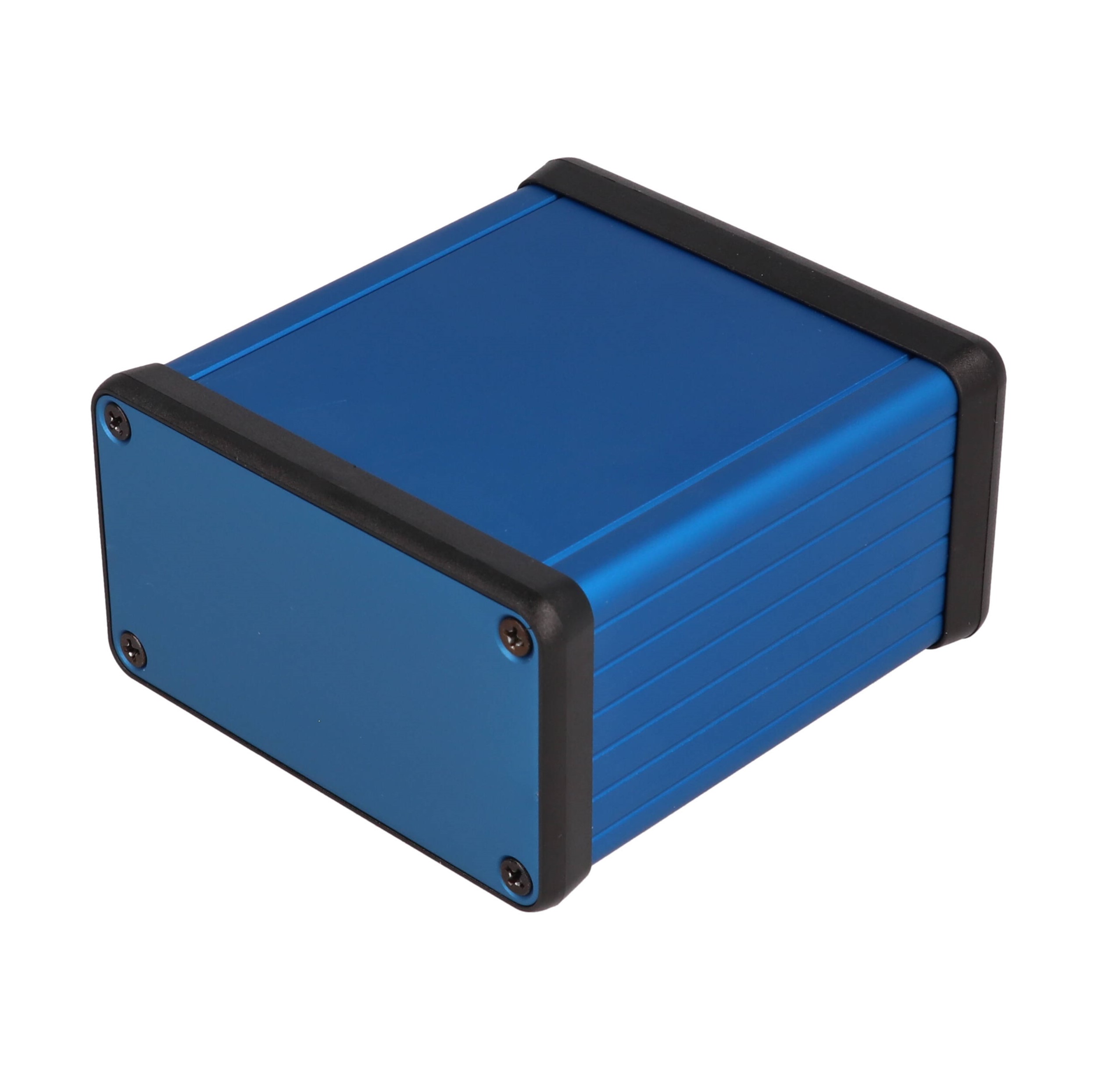 1455K801BU — extruded blue aluminum enclosure w/ metal end panels