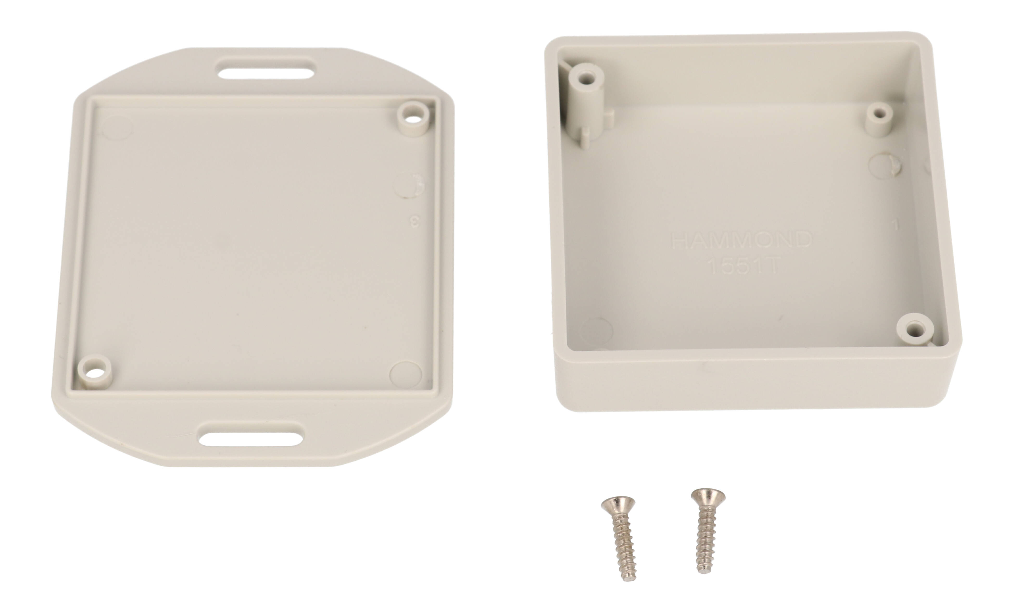 1551TFLGY light gray ABS miniature enclosure with flanged lid, 60 x 60 x 20 mm