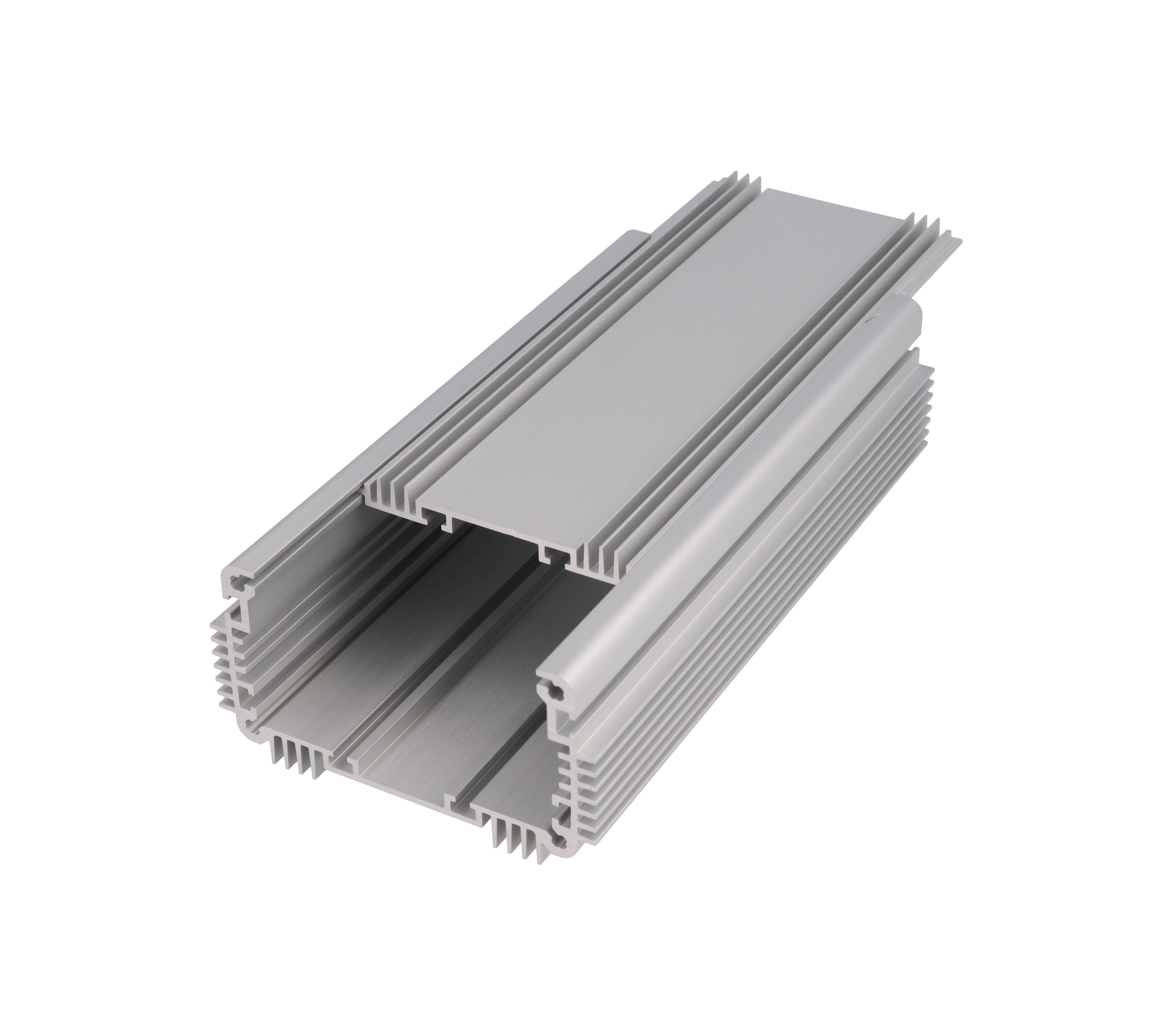 1455KHD1601 clear anodized finned heat dissipating extruded aluminum enclosure, 160 x 86 x 51 mm, with mounting flanges