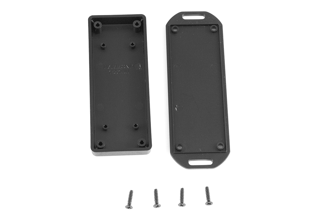 1551UUFLBK black ABS miniature enclosure, 100 x 40 x 15 mm, with flanged lid