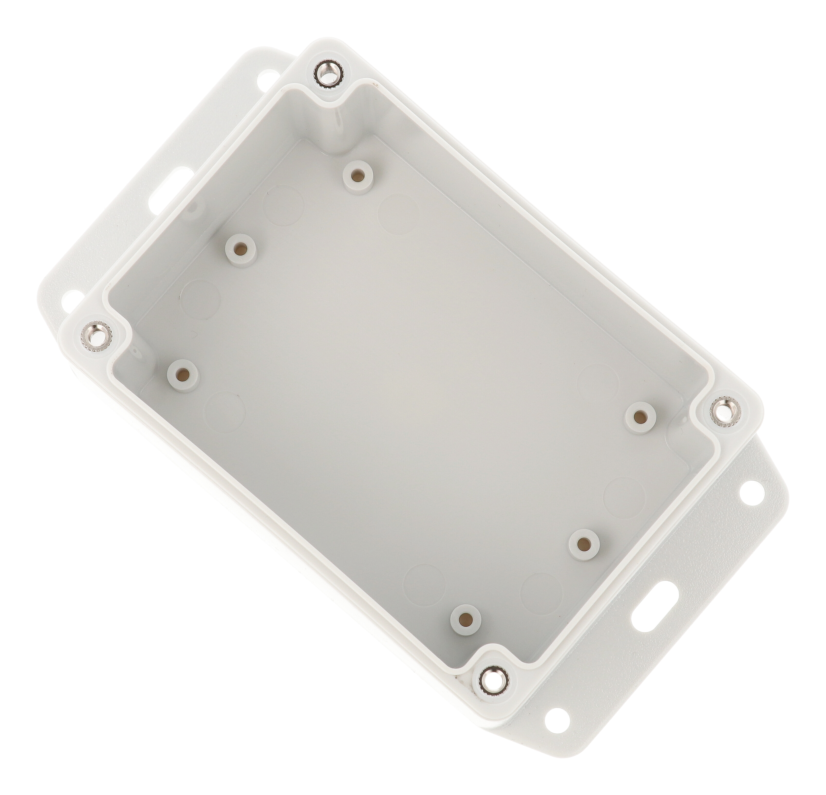 RP1215BFC light gray ABS water-tight enclosure with clear lid and integral bottom mounting flange — view 4