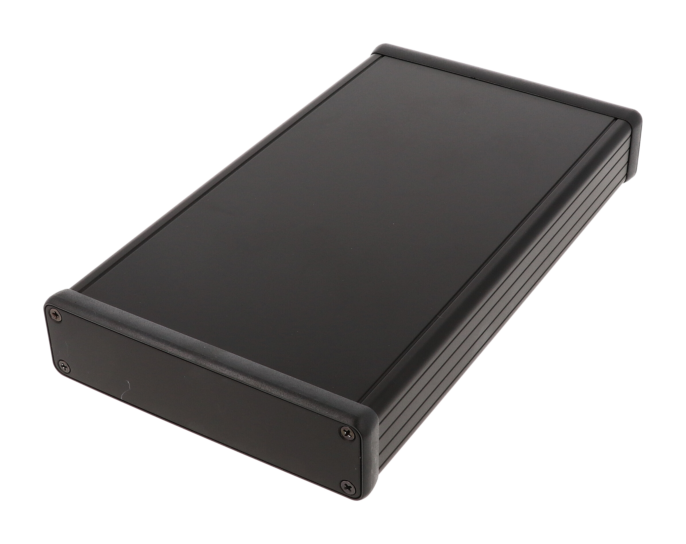 1455P2201BK — black extruded aluminum enclosure w/ metal end panels
