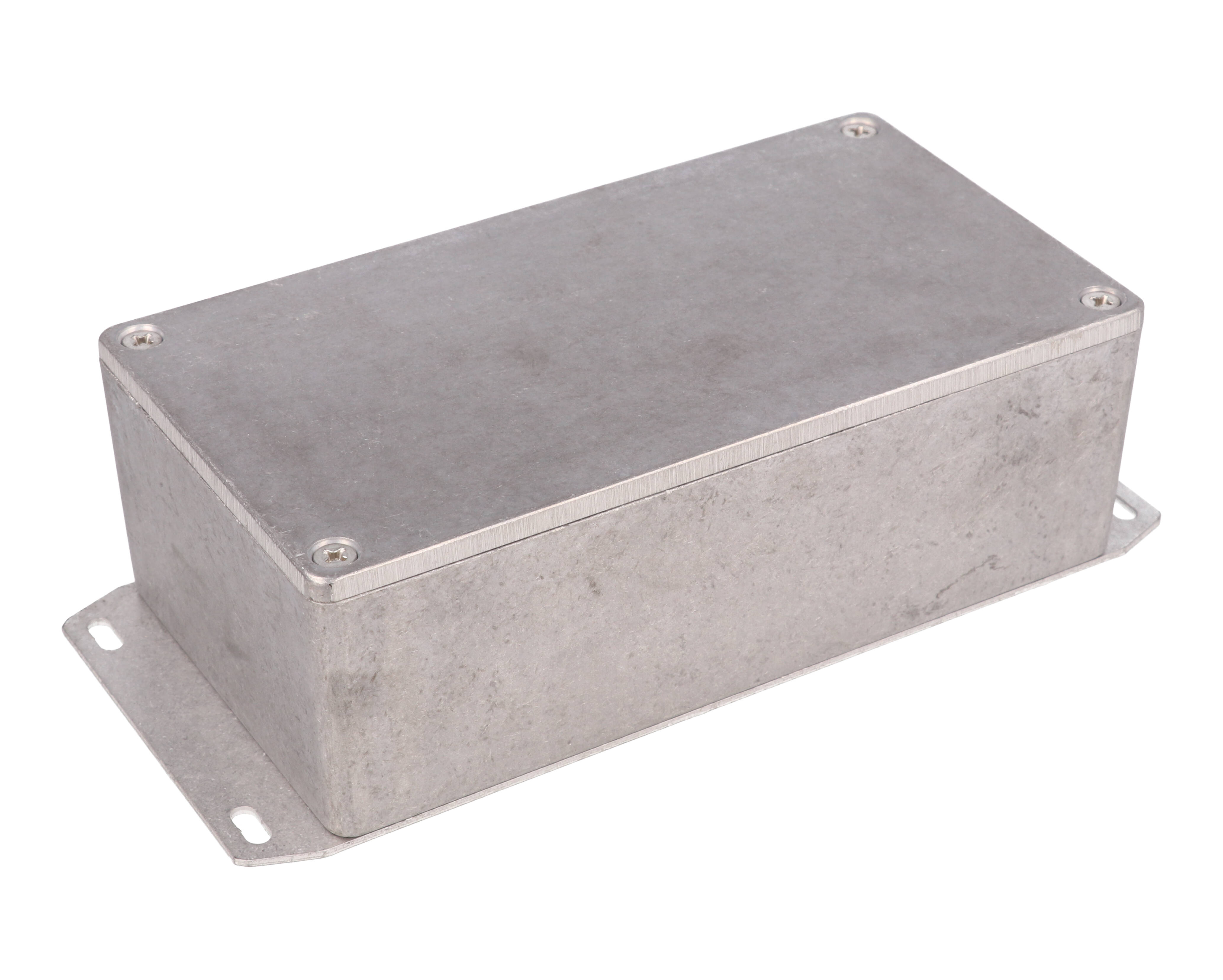 1590PF natural diecast aluminum enclosure with welded flanged bottom plate