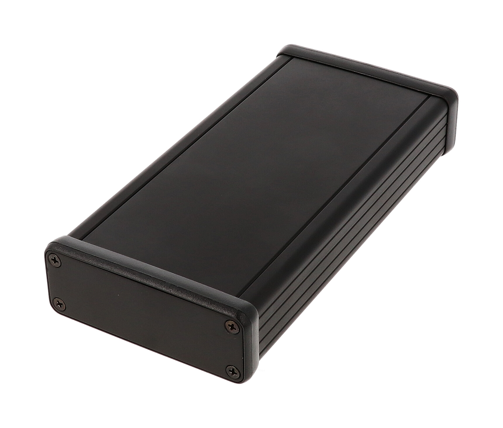 1455J1601BK — black extruded aluminum enclosure w/ metal end panels