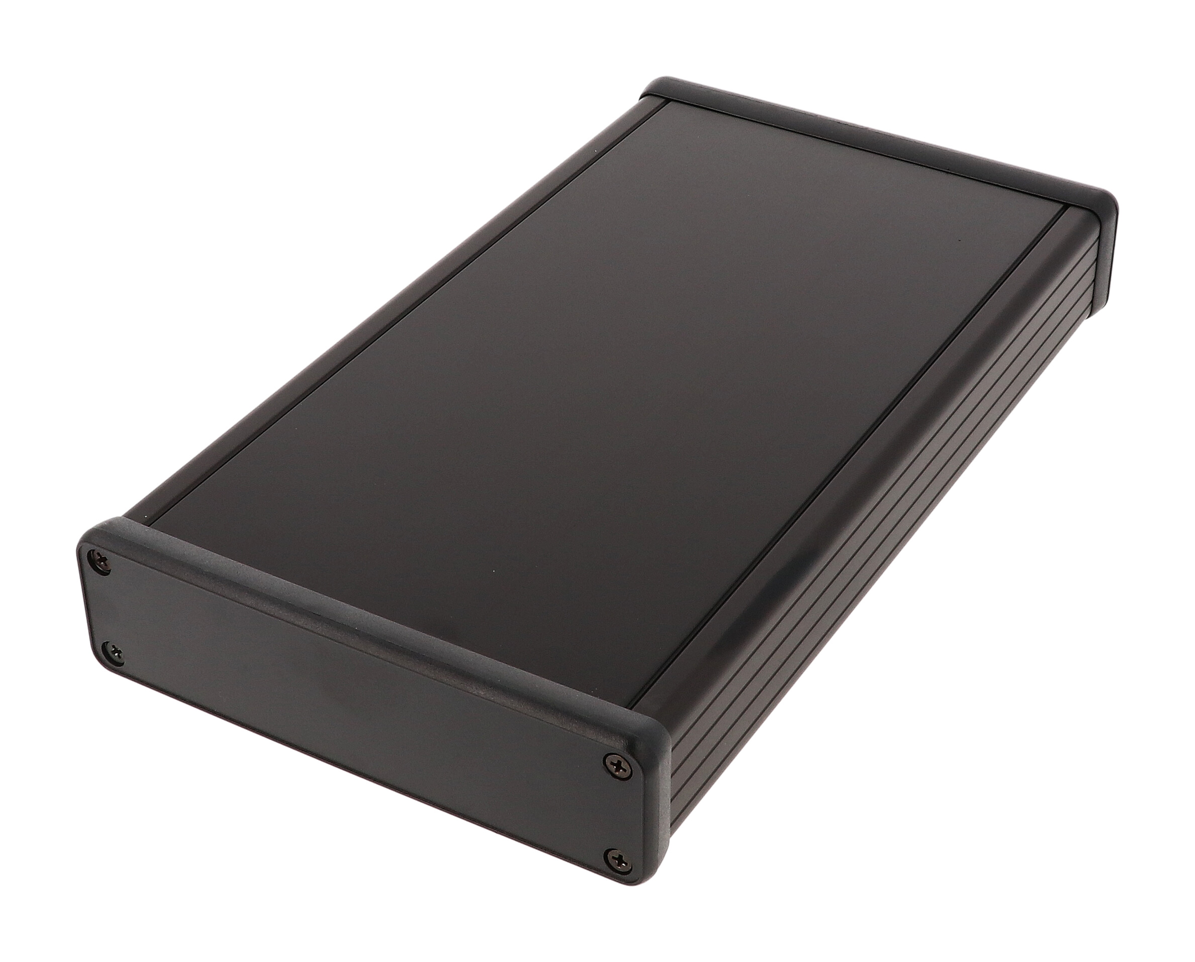 1455P2202BK — black extruded aluminum enclosure w/ plastic end panels
