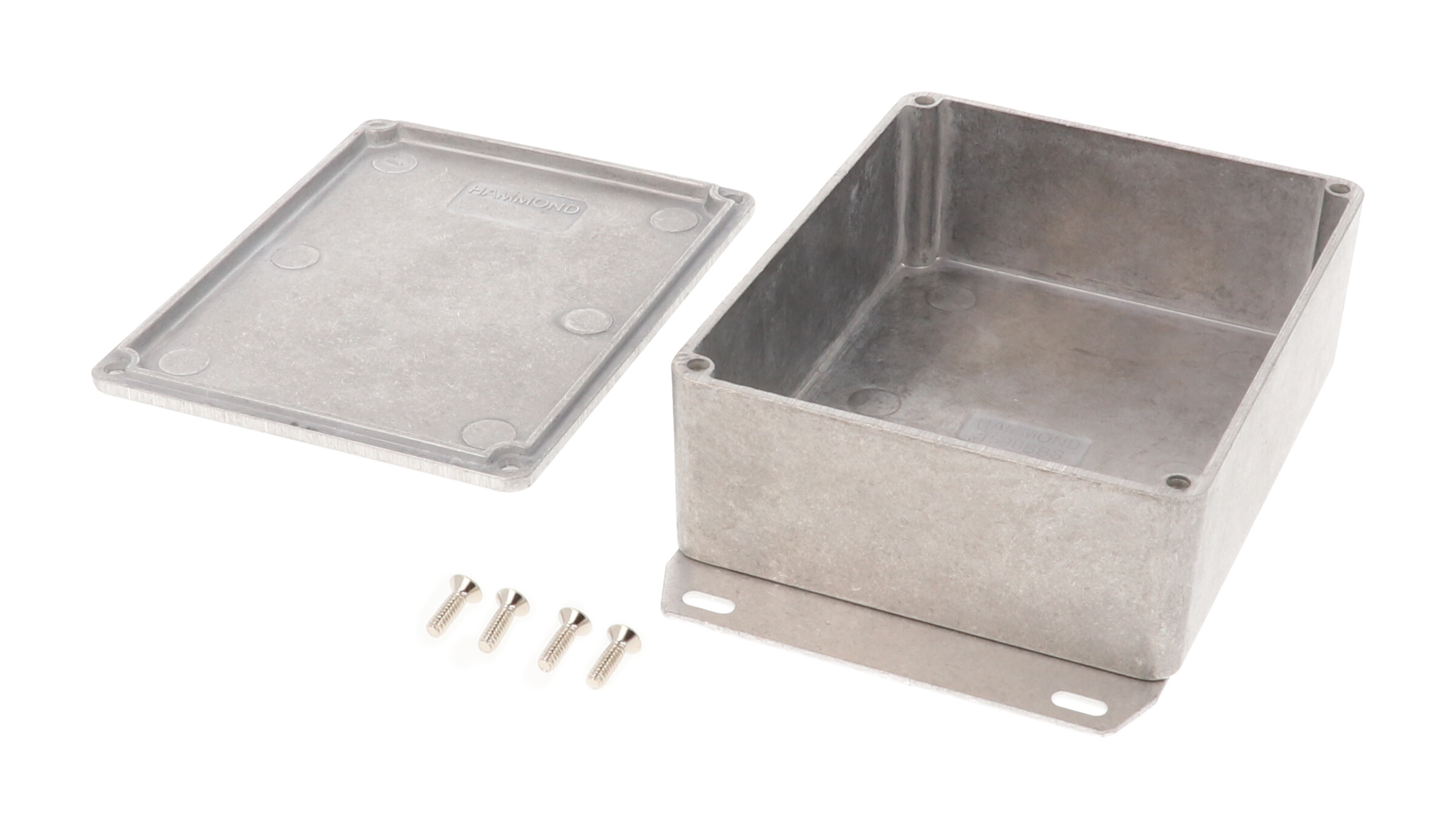 1590BBSF natural finish diecast aluminum enclosure with welded bottom mounting flange