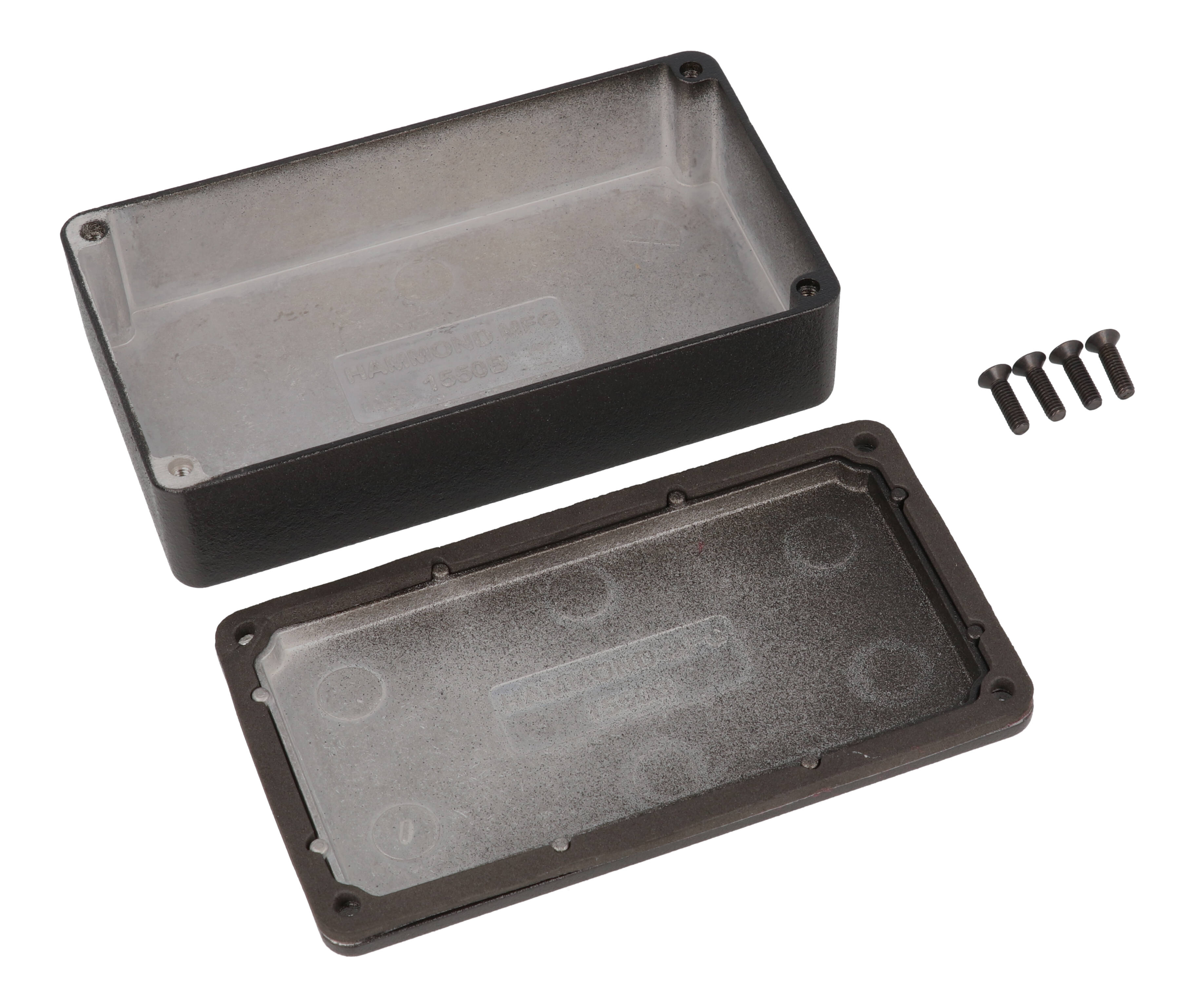 1550WBBK black watertight diecast aluminum enclosure, 115 x 64 x 30 mm, with screw-down lid