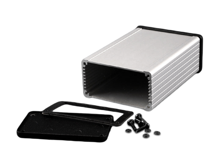 1457C801BK IP65 watertight extruded aluminum enclosure with black powder coat body and black diecast end panels — view 4