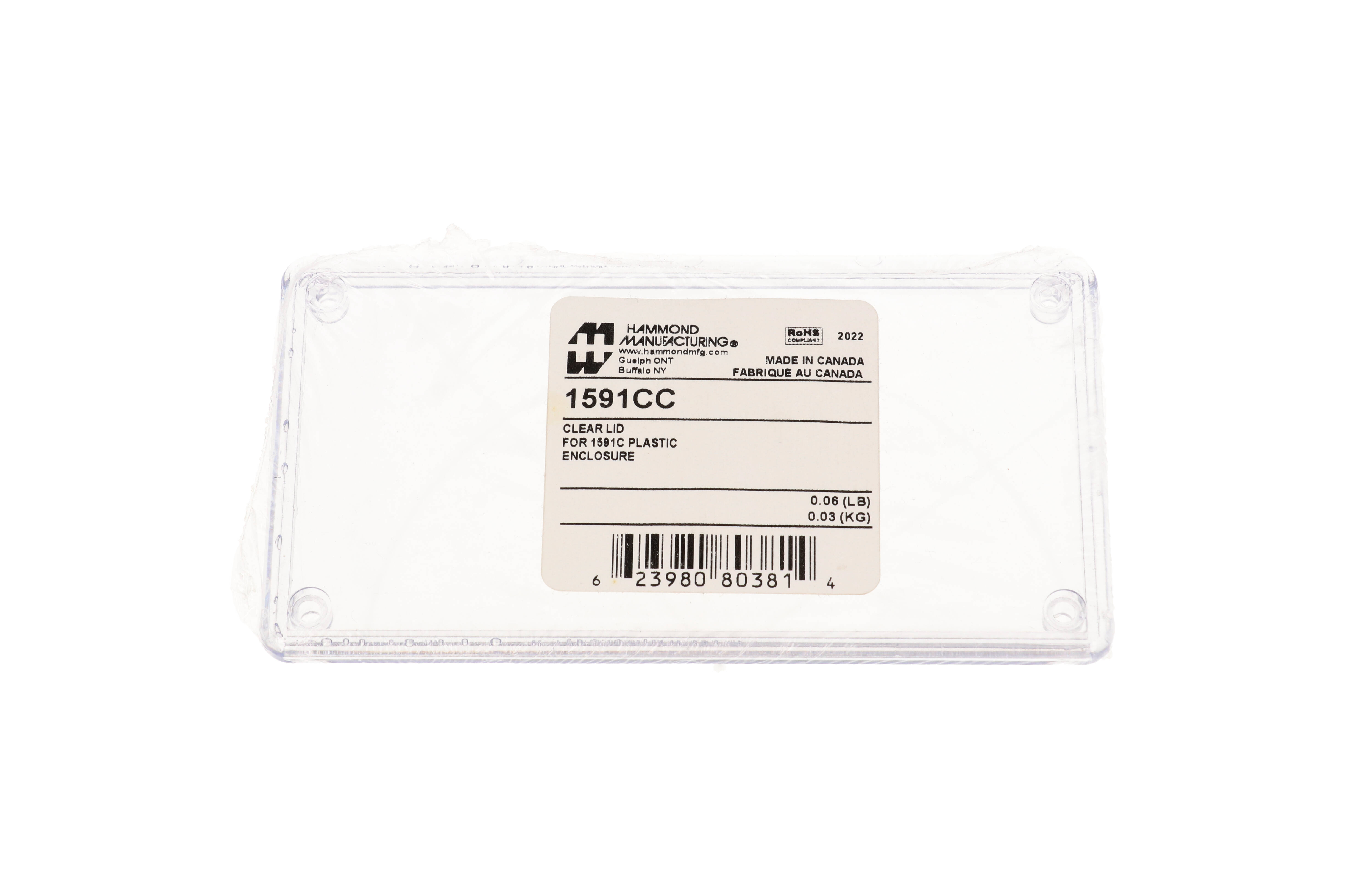 1591CC clear polycarbonate lid for 1591C enclosures, 120 x 65 x 6 mm