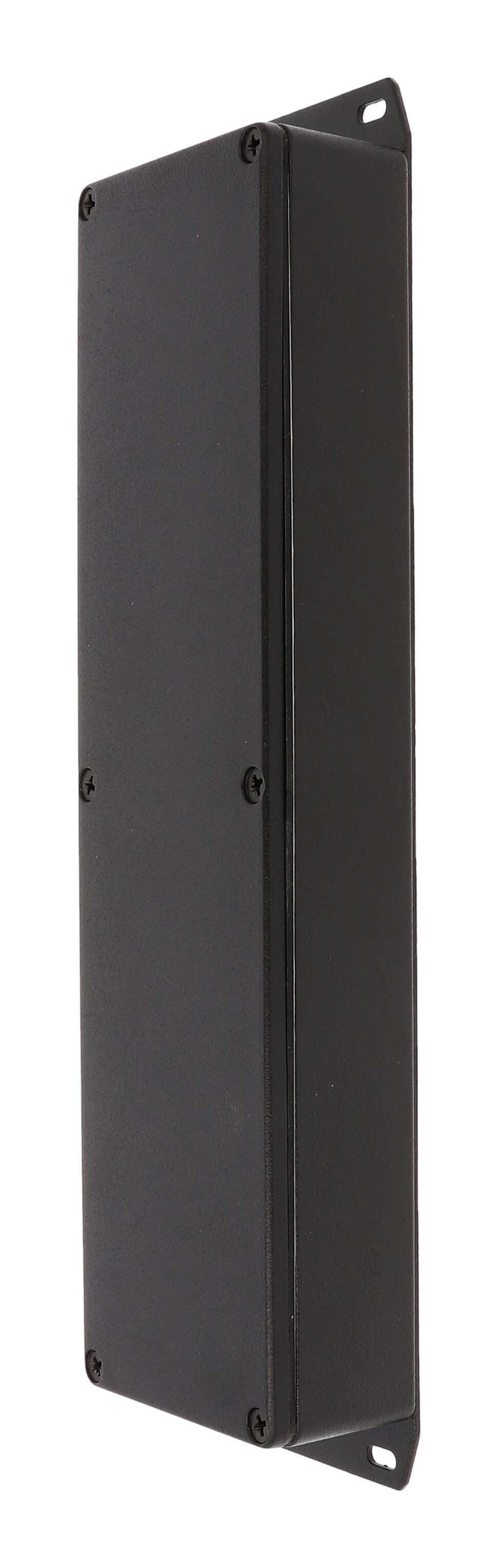 1590WBX2FBK black textured low-profile watertight diecast enclosure with flanged bottom plate
