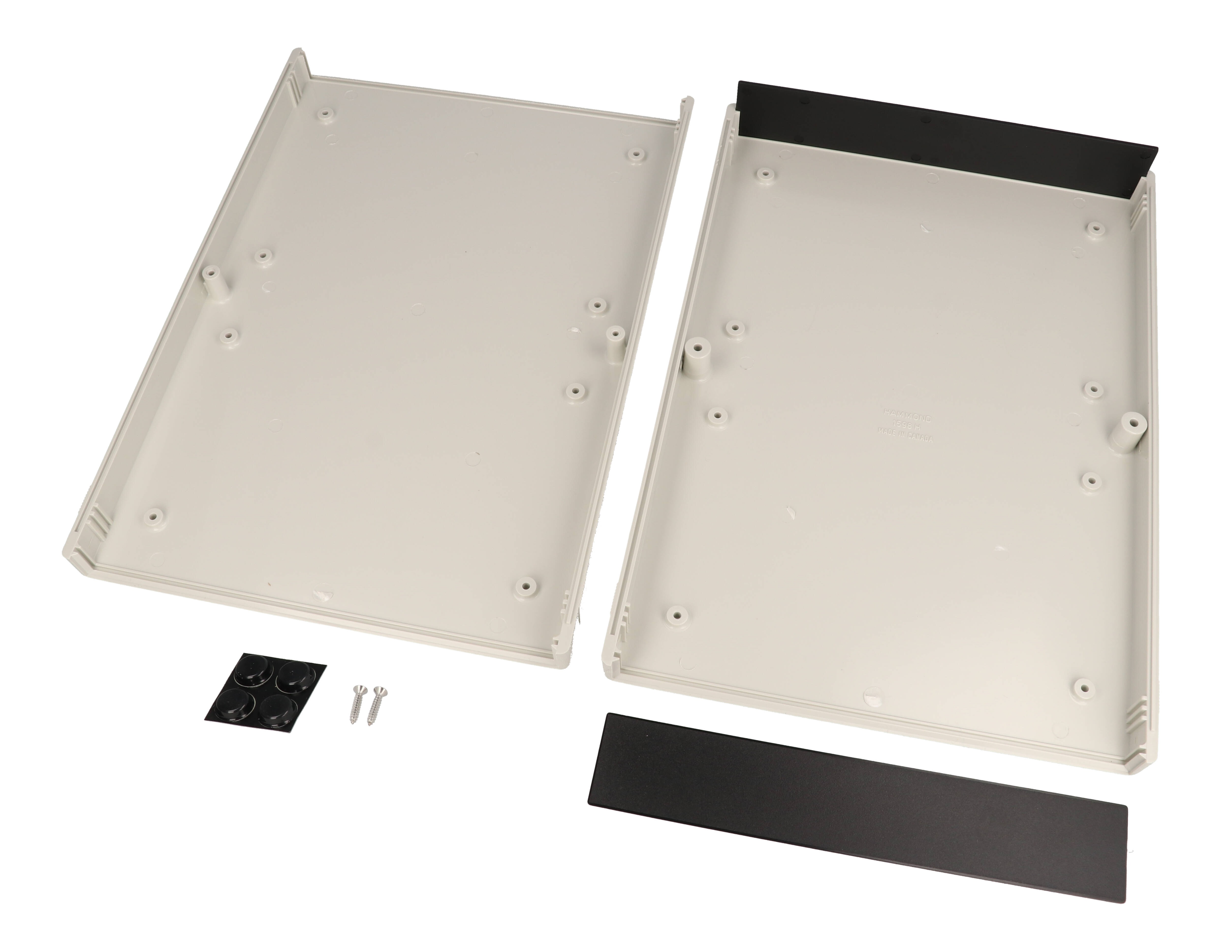 1598HSGYPBK light gray ABS low-profile case with black plastic end panels