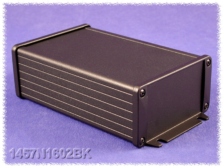 1457N1602BK — black watertight extruded aluminum enclosure 2.15x4.09x6.30