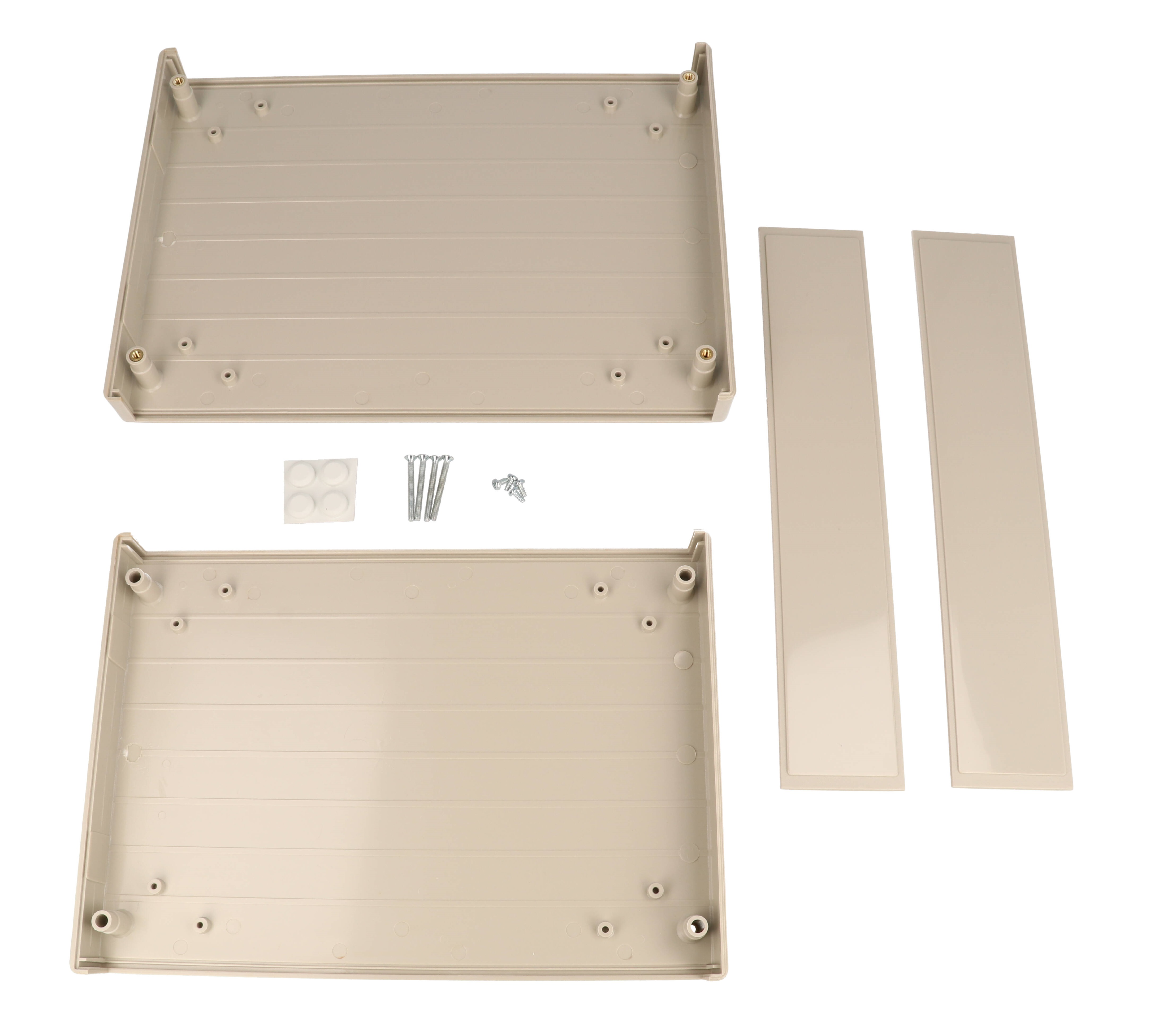 RM2095S light grey ABS instrument enclosure, 251 x 181 x 50 mm clam shell case with front and rear panels