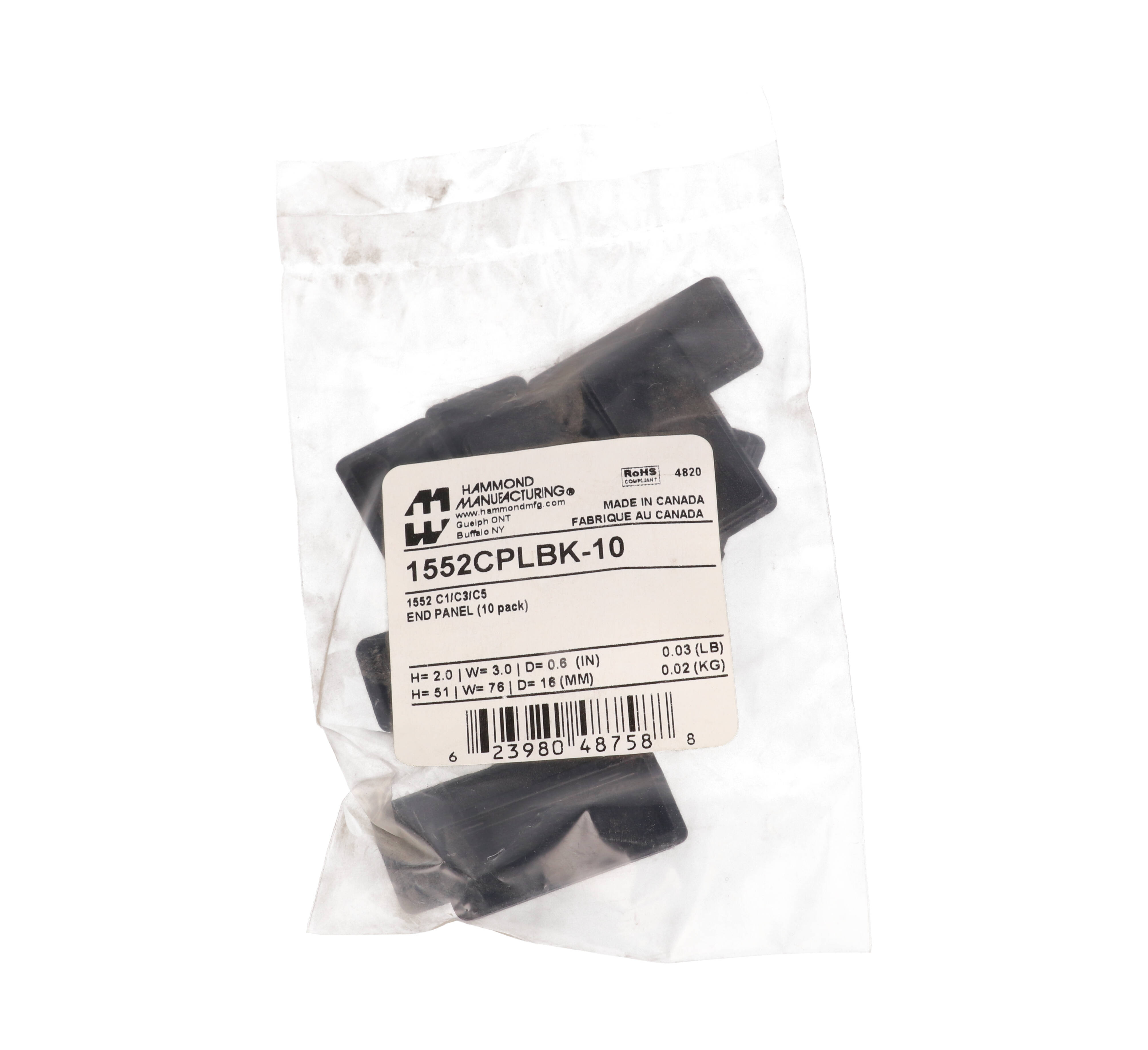 1552CPLBK-10 pack of black ABS replacement end panels for 1552 size C hand-held enclosures