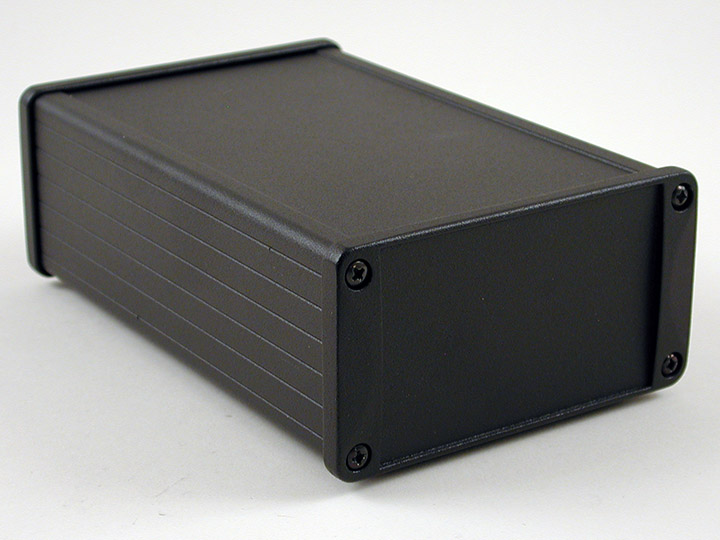 1457N1601BK — black watertight extruded aluminum enclosure 2.15x4.09x6.30