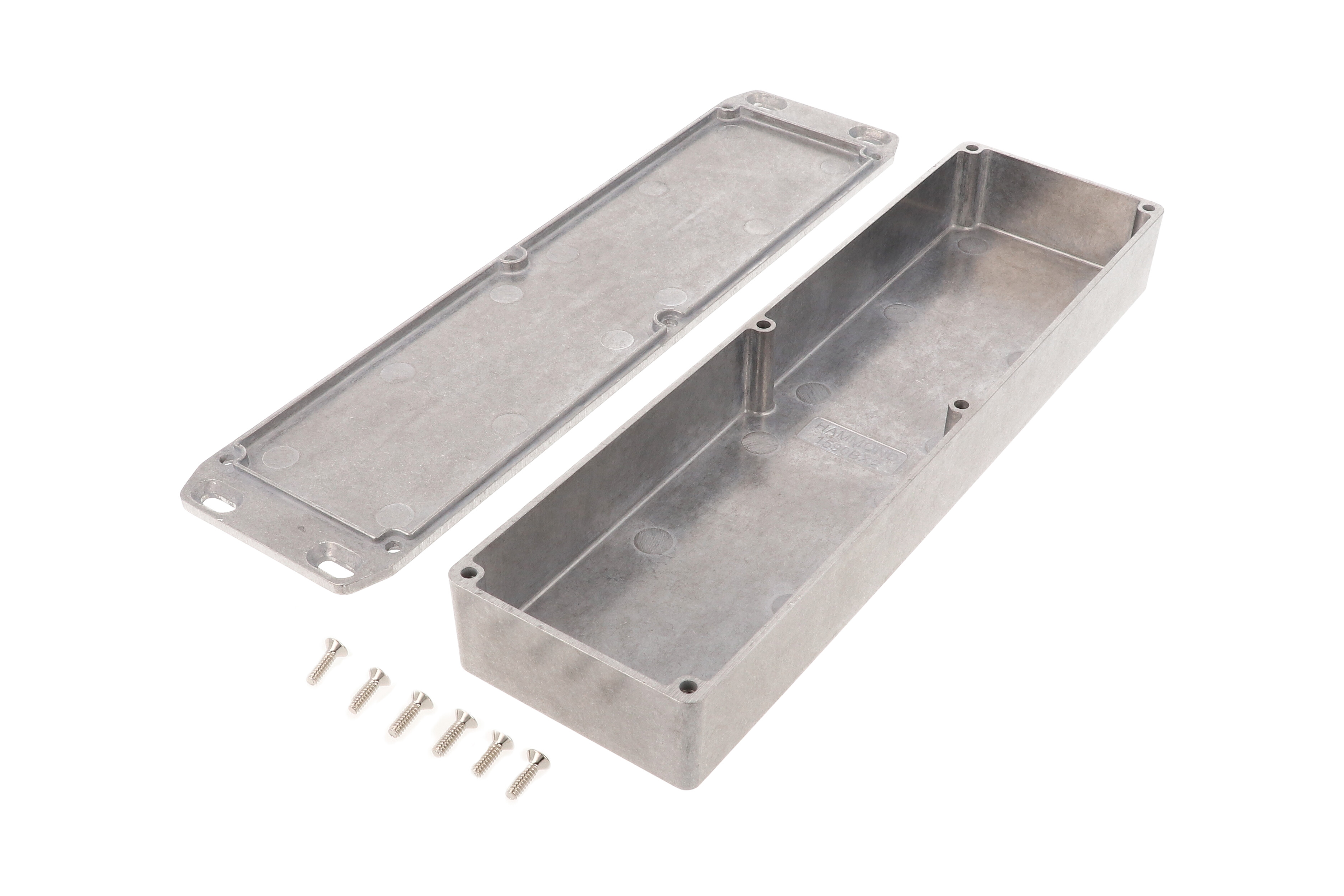 1590BX2FL long slim natural diecast aluminum enclosure with wall-mounting flanged lid
