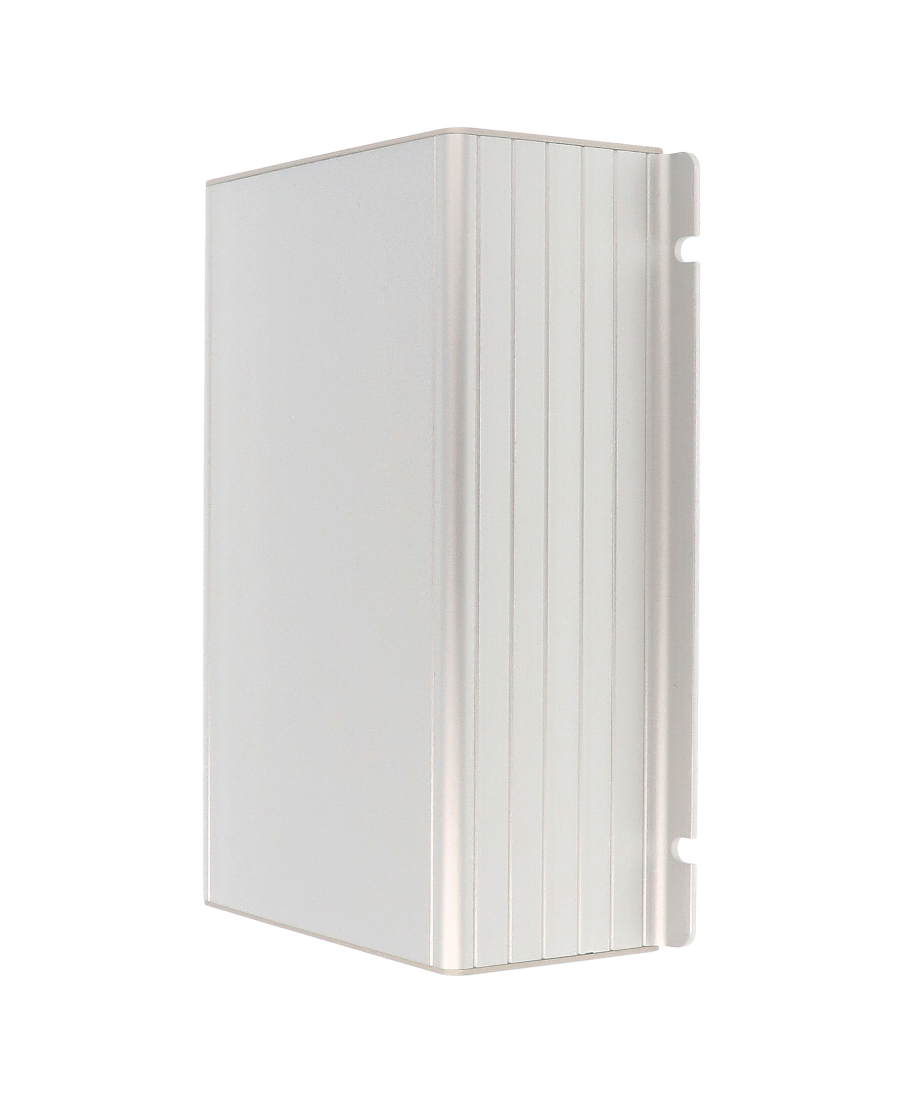 1455NF1601 clear anodized extruded aluminum enclosure with integrated slotted mounting flanges