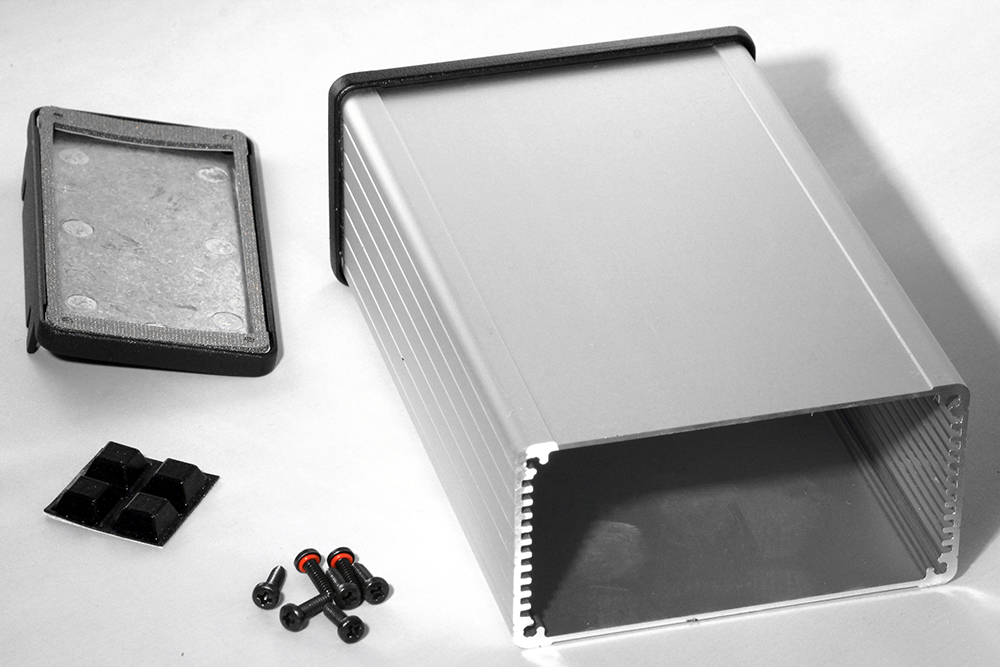 1457N1602E — EMI/RMI shielded extruded aluminum enclosure 6.30x4.09x2.15