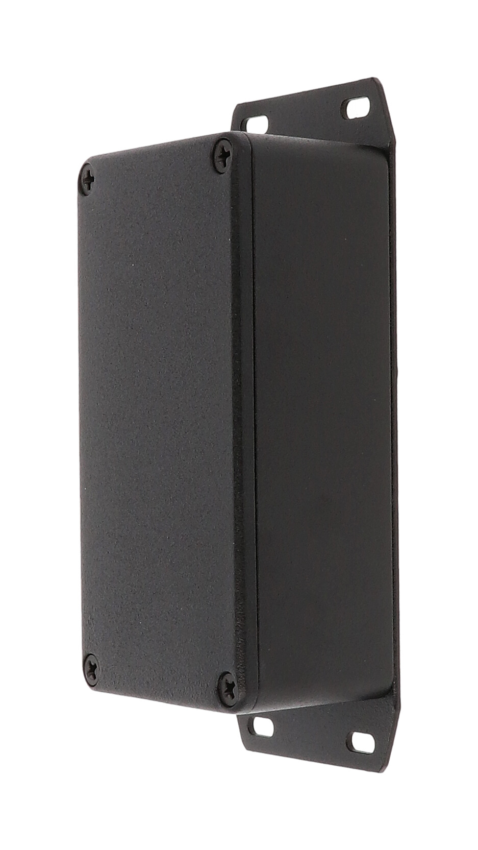 1590B2FBK textured black diecast aluminum enclosure with flanged bottom plate