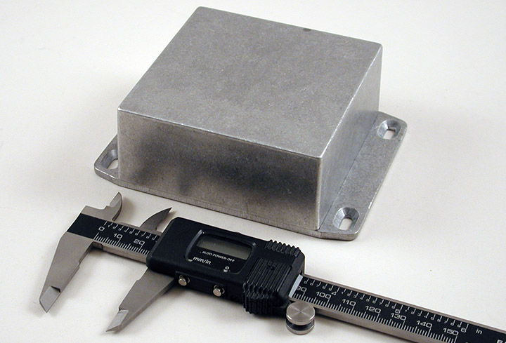 1590YFL natural square diecast aluminum enclosure with wall-mounting flanged lid