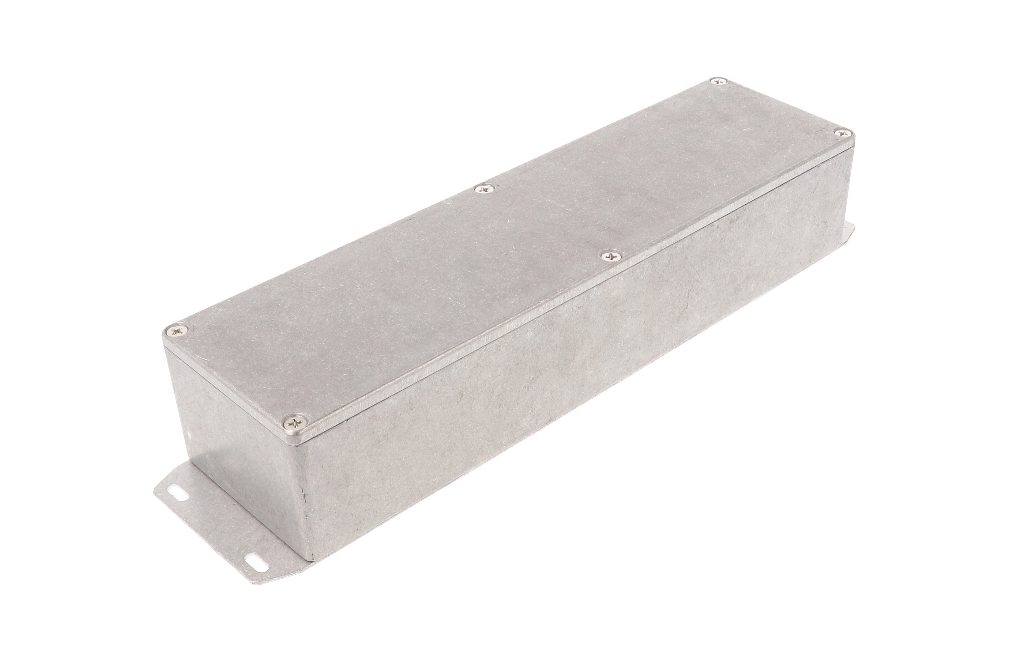 1590BXFL natural diecast aluminum enclosure with wall-mounting flanged lid, 254 x 70 x 50 mm