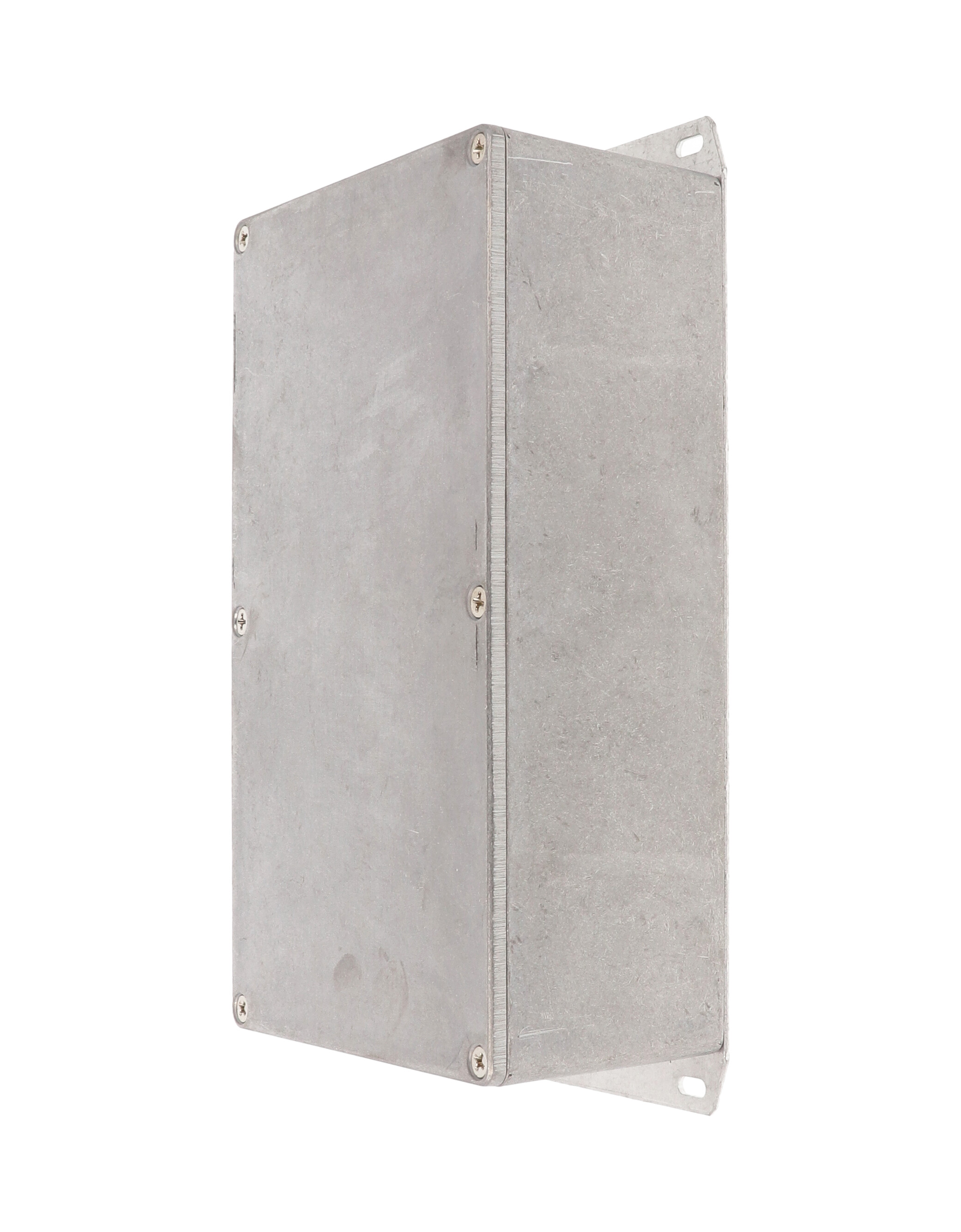 1590R1F natural aluminum diecast aluminum enclosure with welded flanged bottom plate, 192 x 112 x 61 mm
