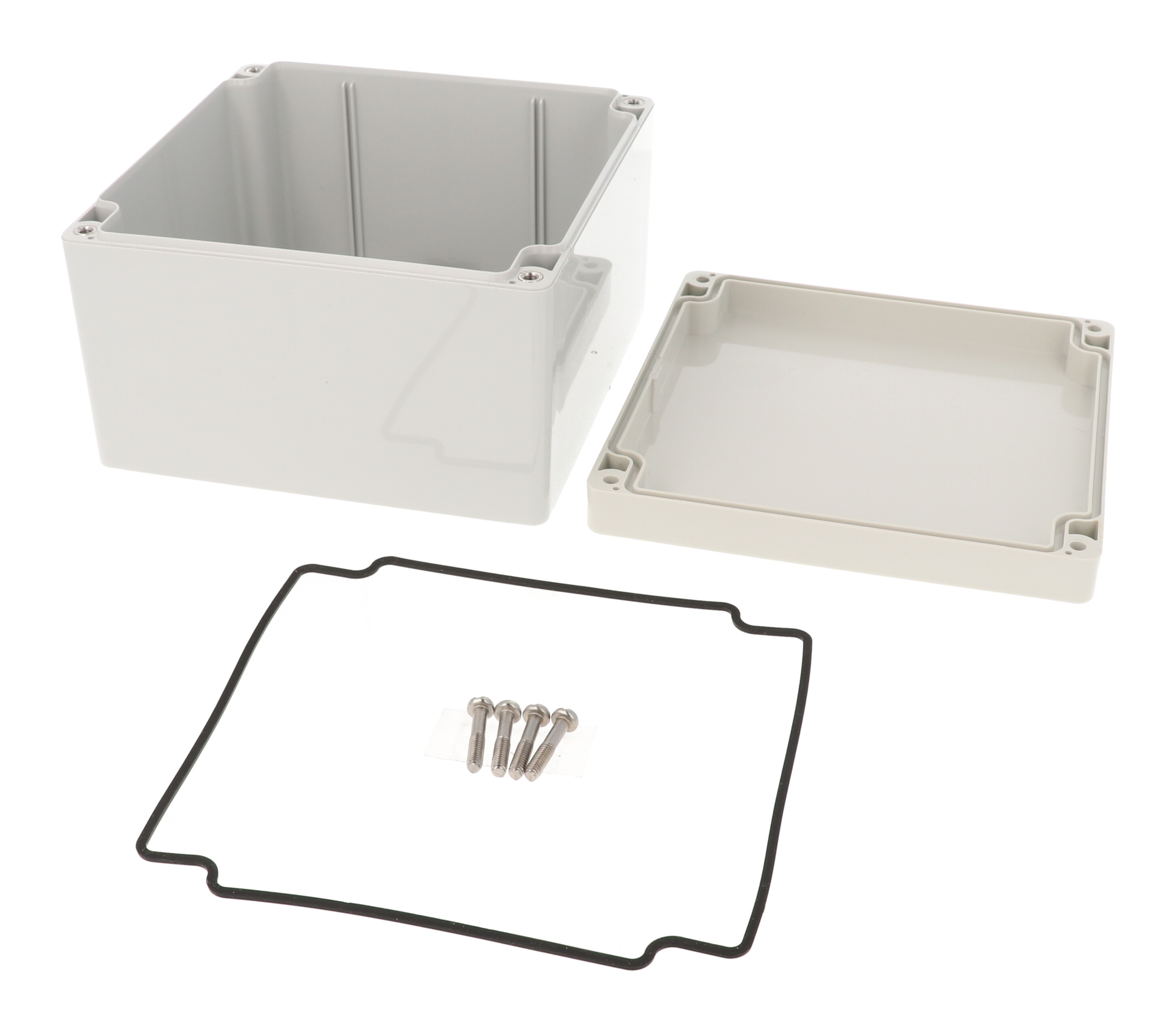1554QA2GY light gray polycarbonate NEMA 4X enclosure, 140 x 140 x 90 mm