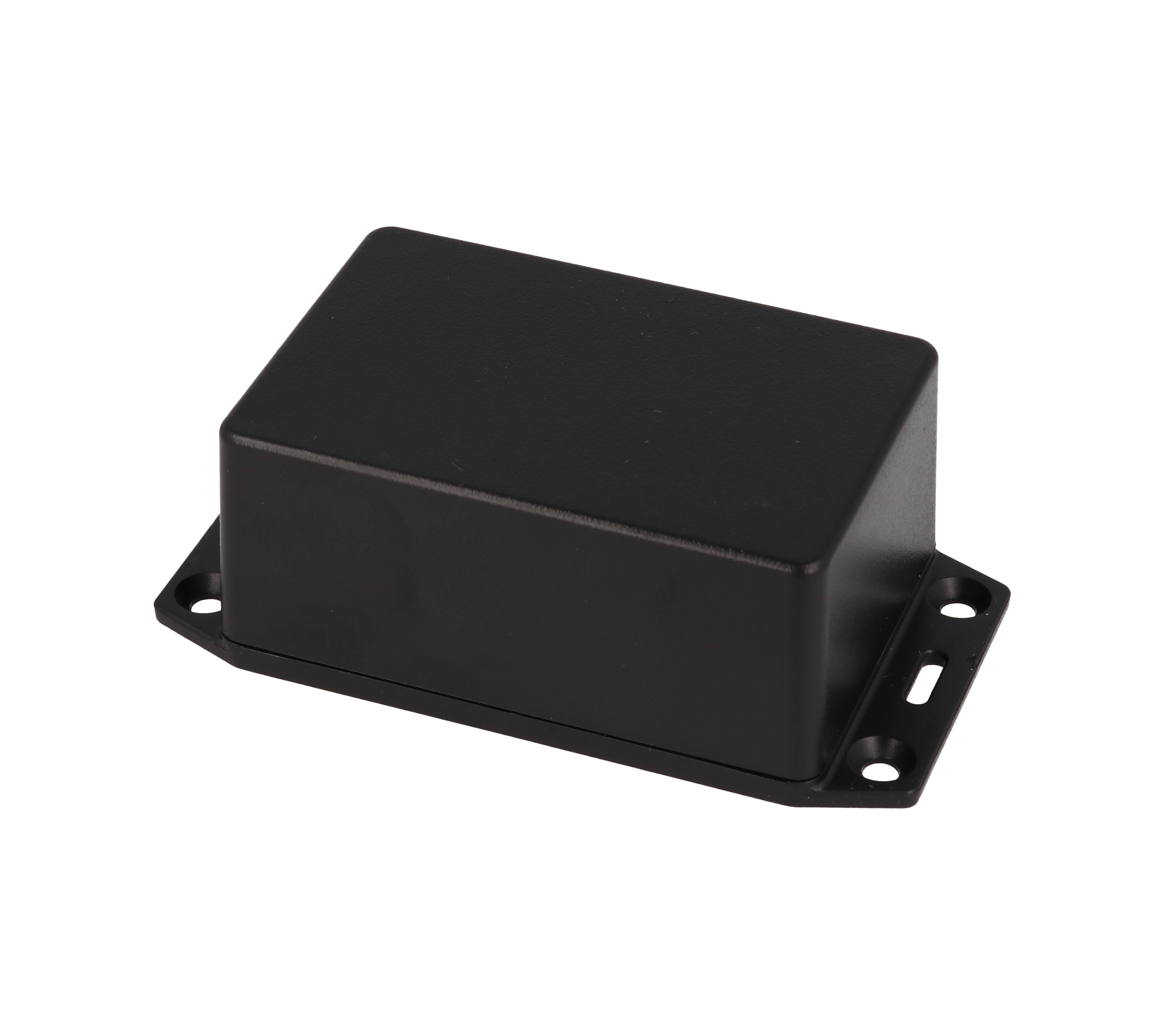 Hammond 1591XXLSFLBK black ABS plastic enclosure with flanged lid, 1591XXL size, box and lid shown