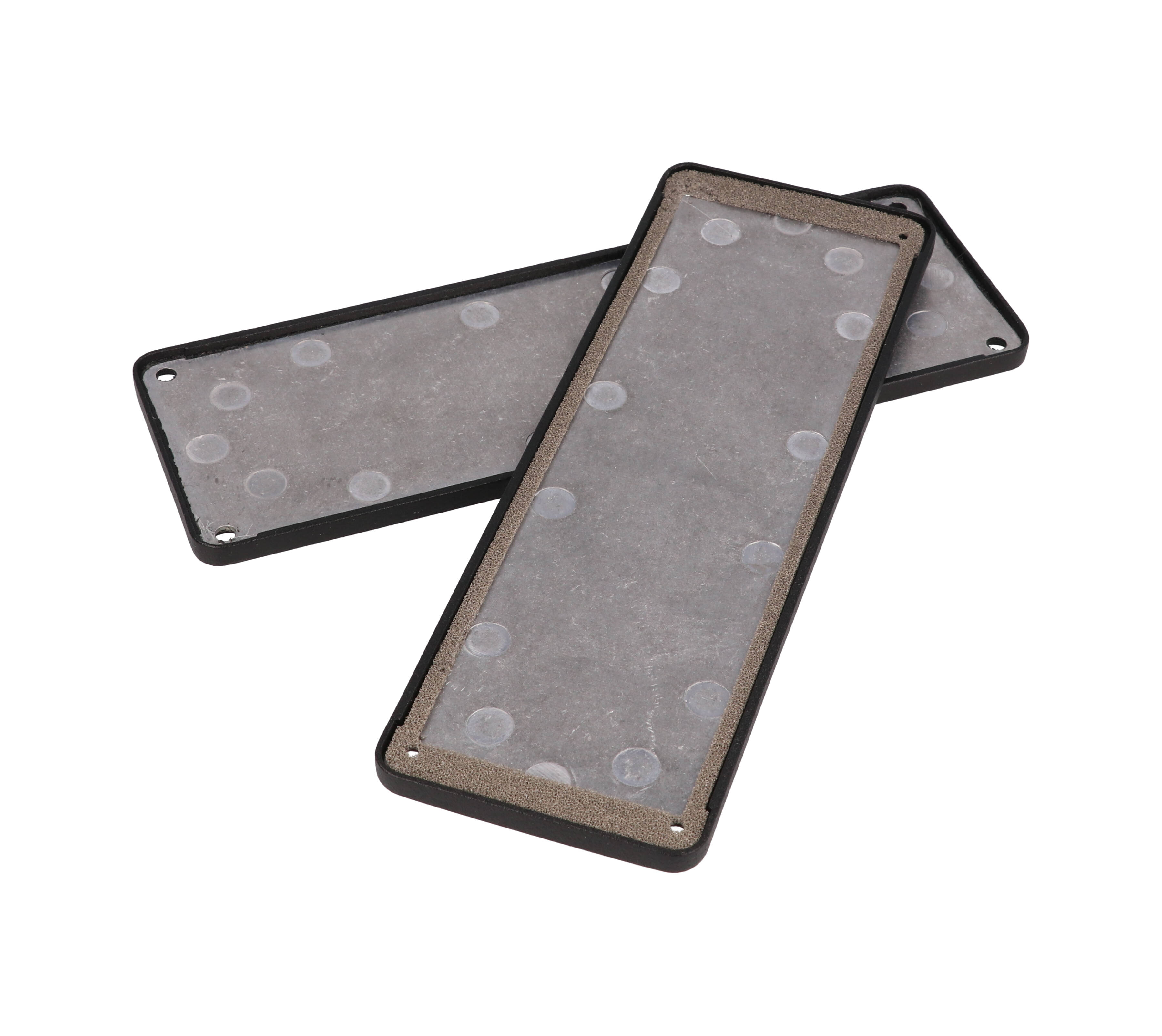 1457T1601EBK black powder coat EMI/RFI shielded extruded aluminum enclosure with flat black end panels, 160 mm x 165 mm x 55 mm