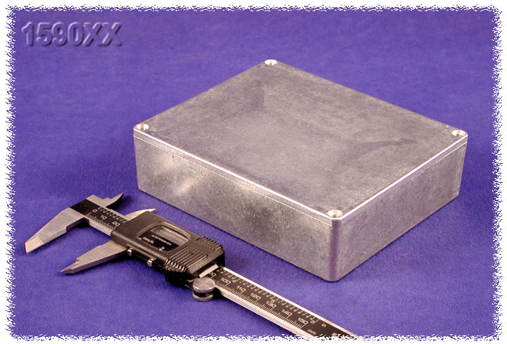 1590XX natural diecast aluminum low-profile enclosure, 145 x 121 x 39 mm