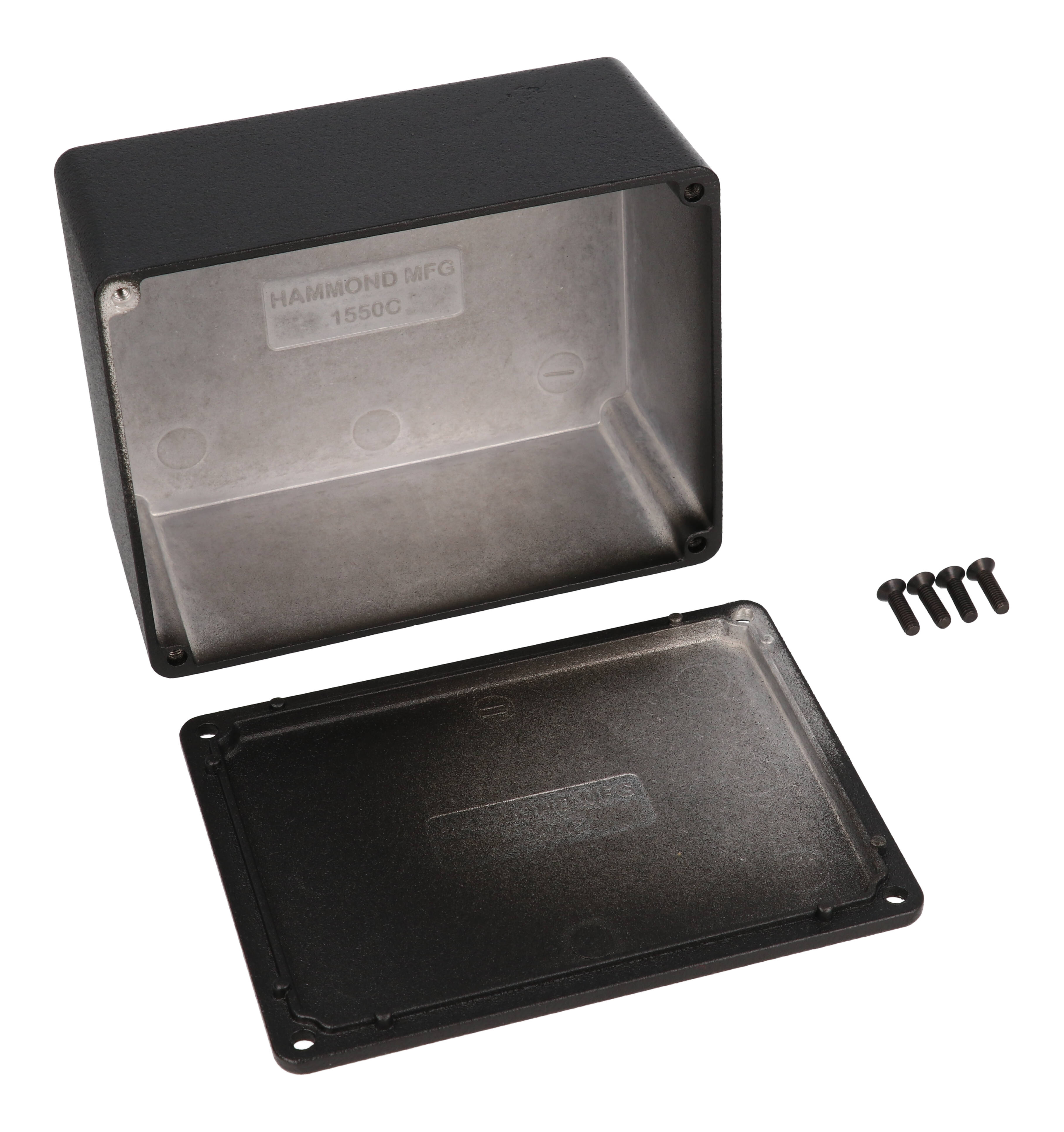 Hammond 1550CBK black powder coated diecast aluminum enclosure with screw-down lid