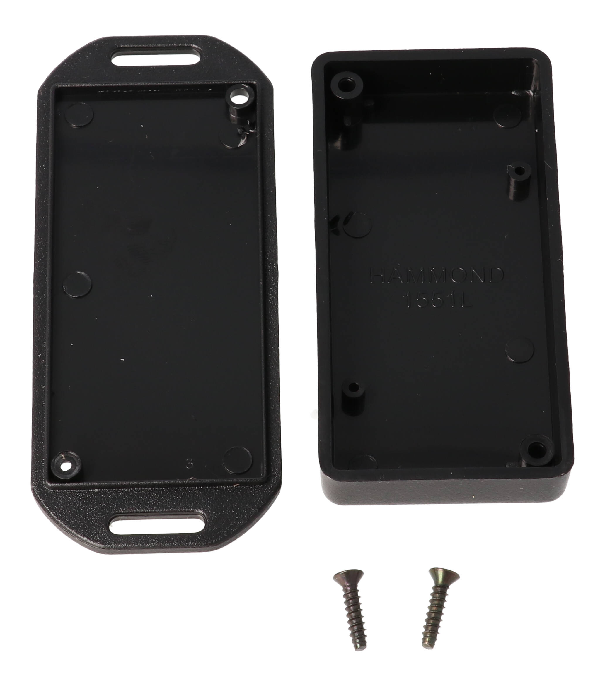 1551LFLBK black ABS miniature enclosure with flanged lid, 80 x 40 x 15 mm