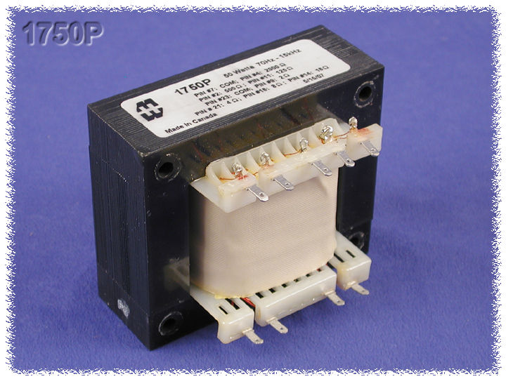 1750P — Output transformer, guitar amp, 126, 500, 2,000 ohm pri., 2, 4, 8, 16 ohm sec., 50W