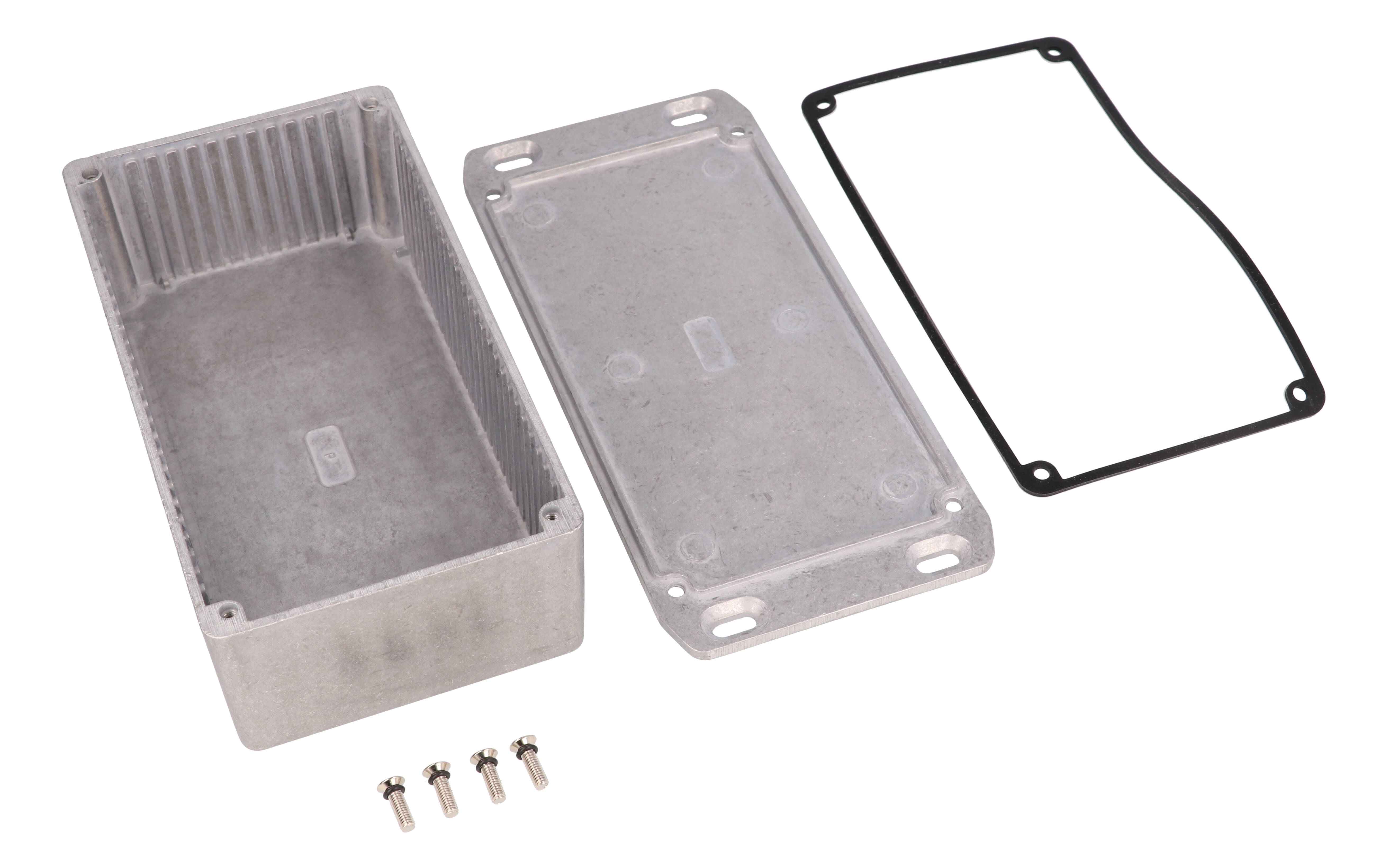 1590WPFL natural aluminum watertight diecast enclosure, 153 mm x 83 mm x 50 mm, with flanged mounting lid