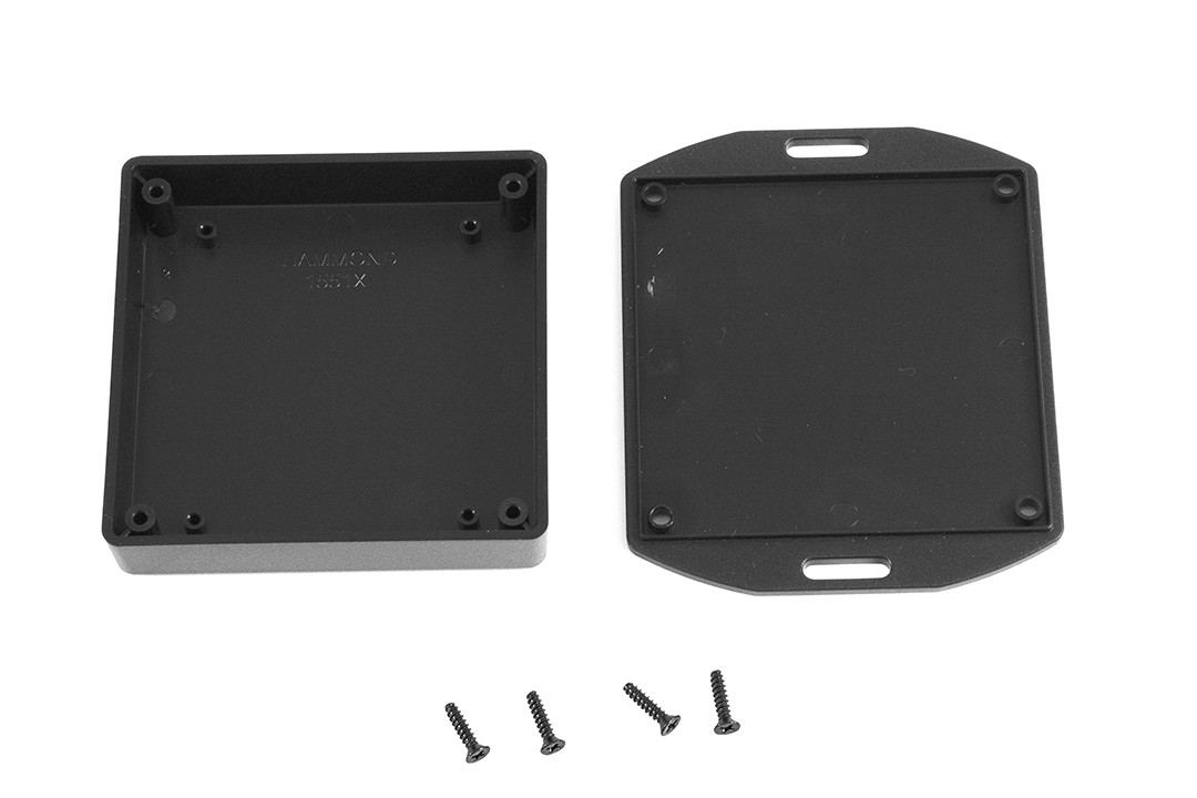 1551XFLBK black ABS miniature enclosure, 80 x 80 x 20 mm, with flanged lid