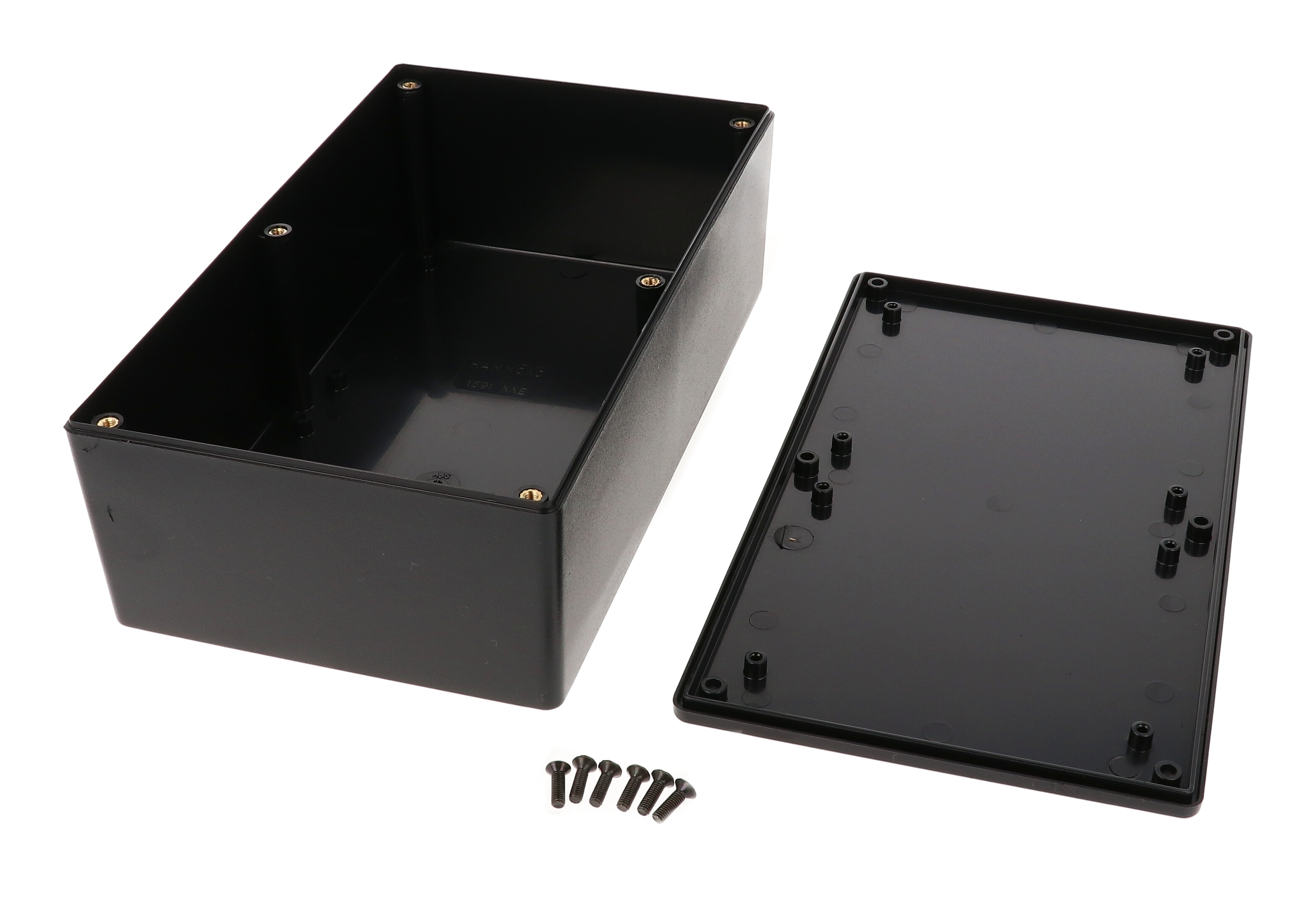 1591XXEBK black ABS plastic enclosure, 7.60 in x 4.45 in x 2.40 in — view 2