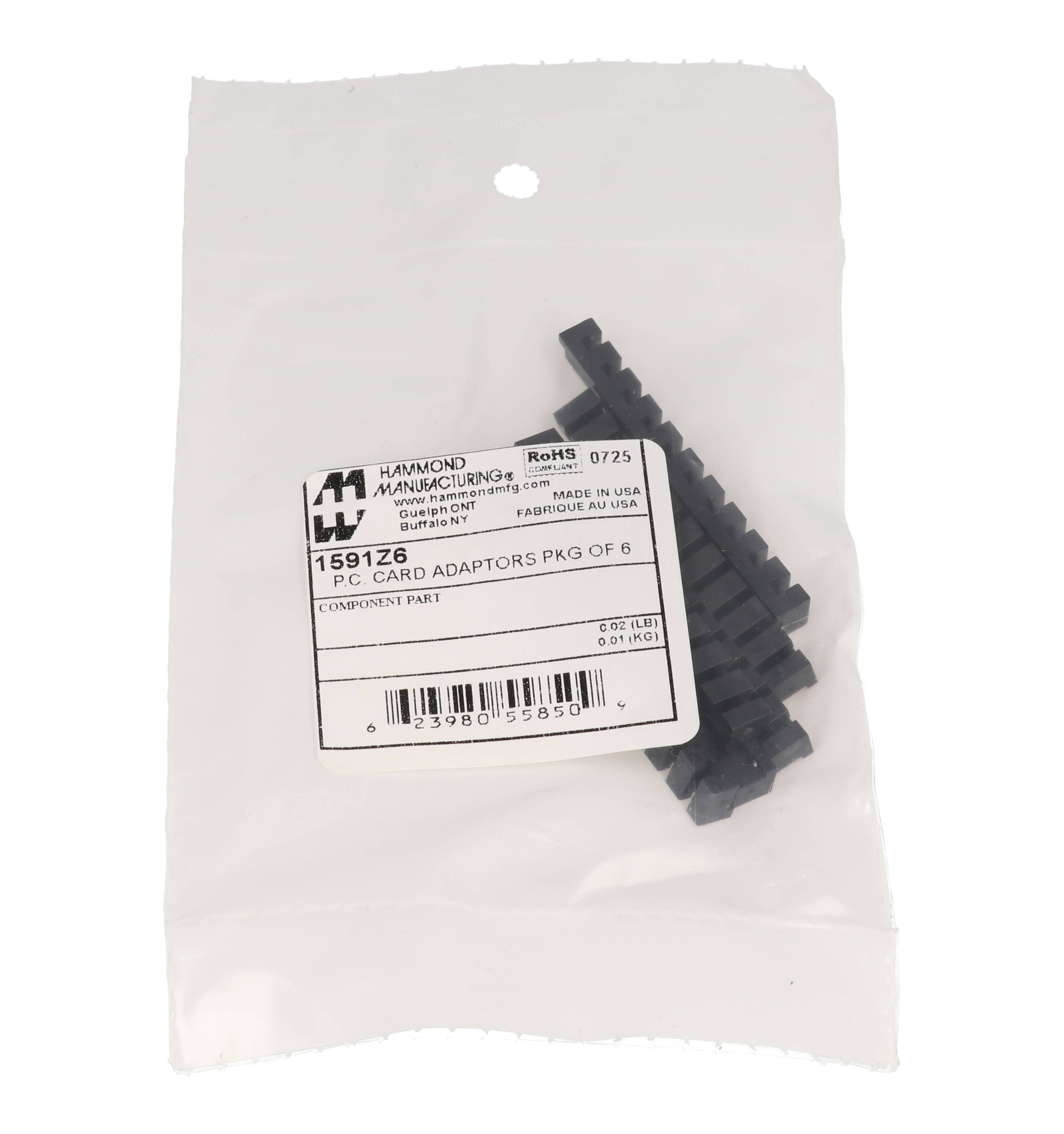 1591Z6 black flame retardant ABS PC board card adaptors, package of 6