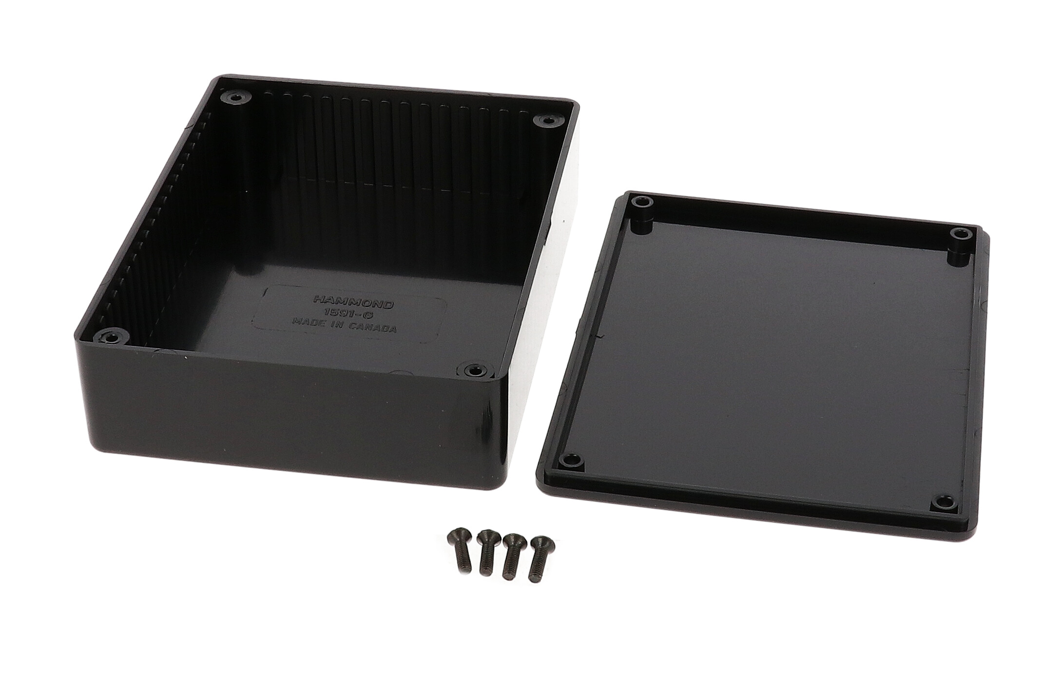 1591GSBK black general purpose ABS enclosure with lid, 121 x 94 x 34 mm