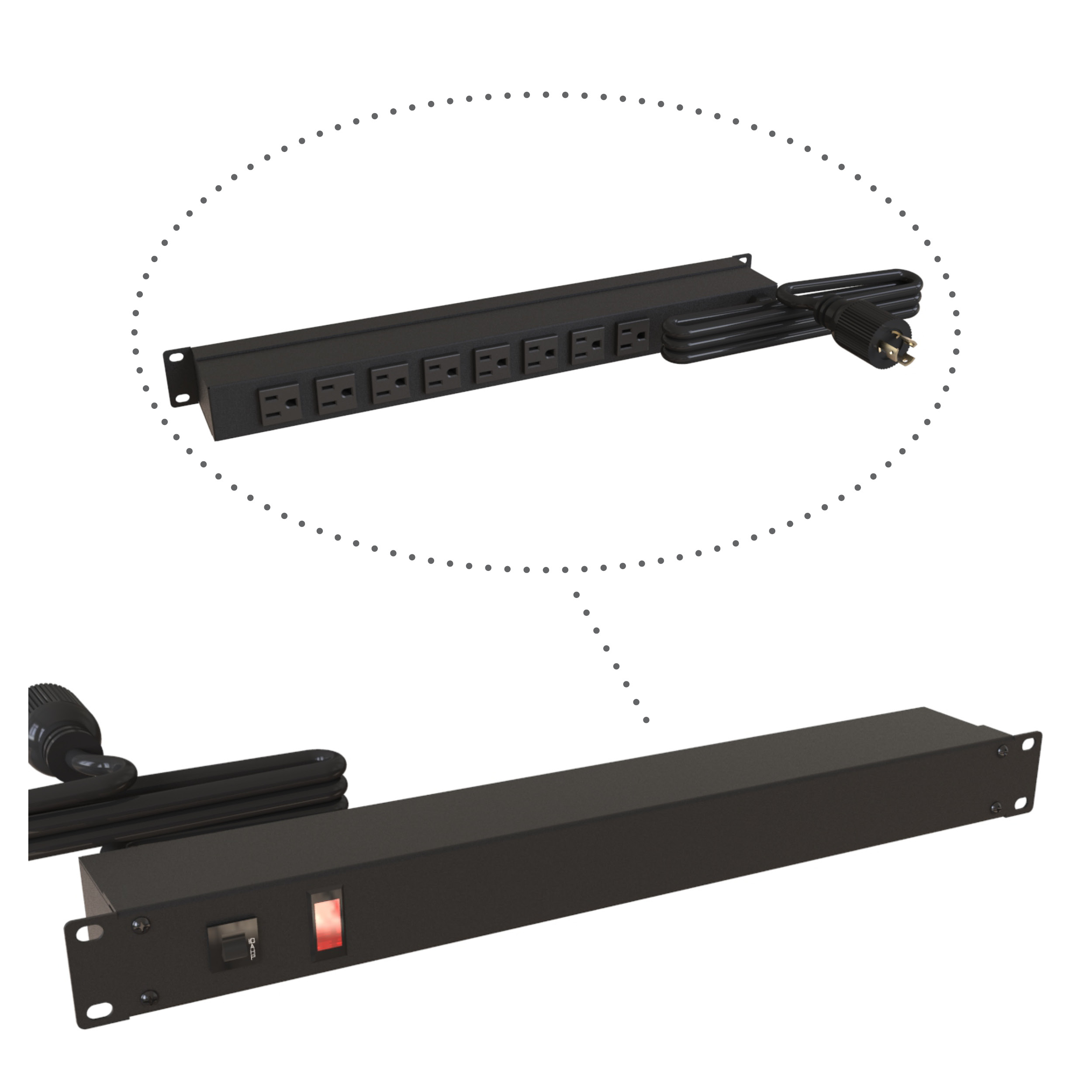 1583T6D1BK 19-inch Rack Mount Outlet Strip, 15A, 6 Outlets, 15 ft cord, Black