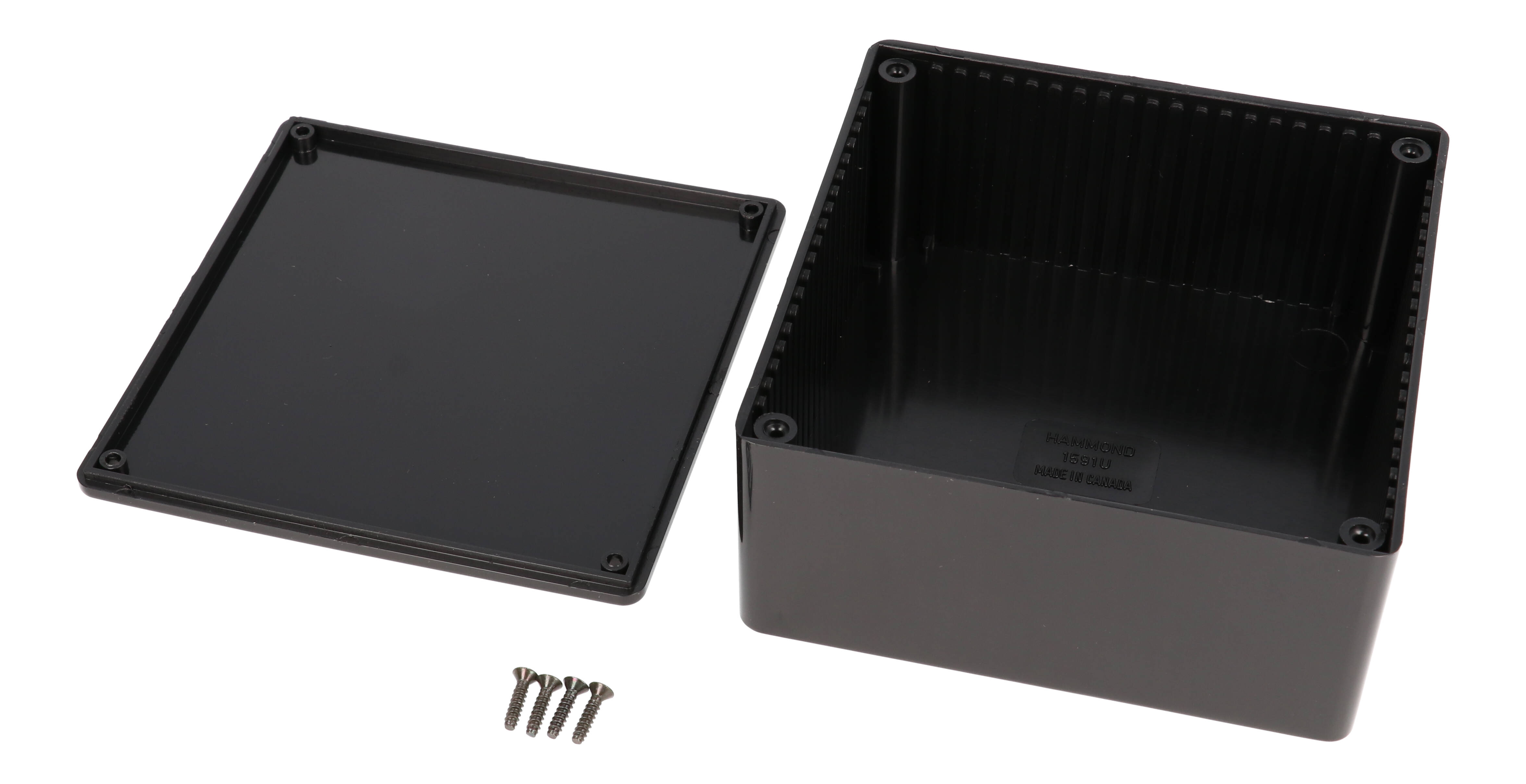 1591USBK black general purpose ABS project box, 120 x 120 x 59 mm