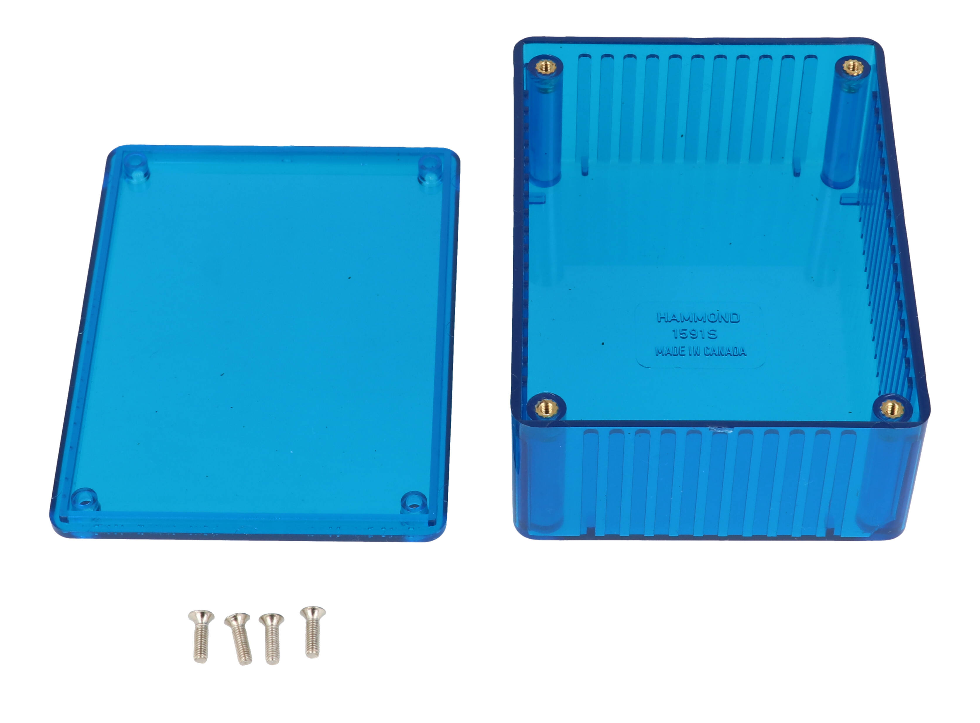 1591STBU ice blue translucent polycarbonate enclosure, 110 x 82 x 44 mm, with card guides