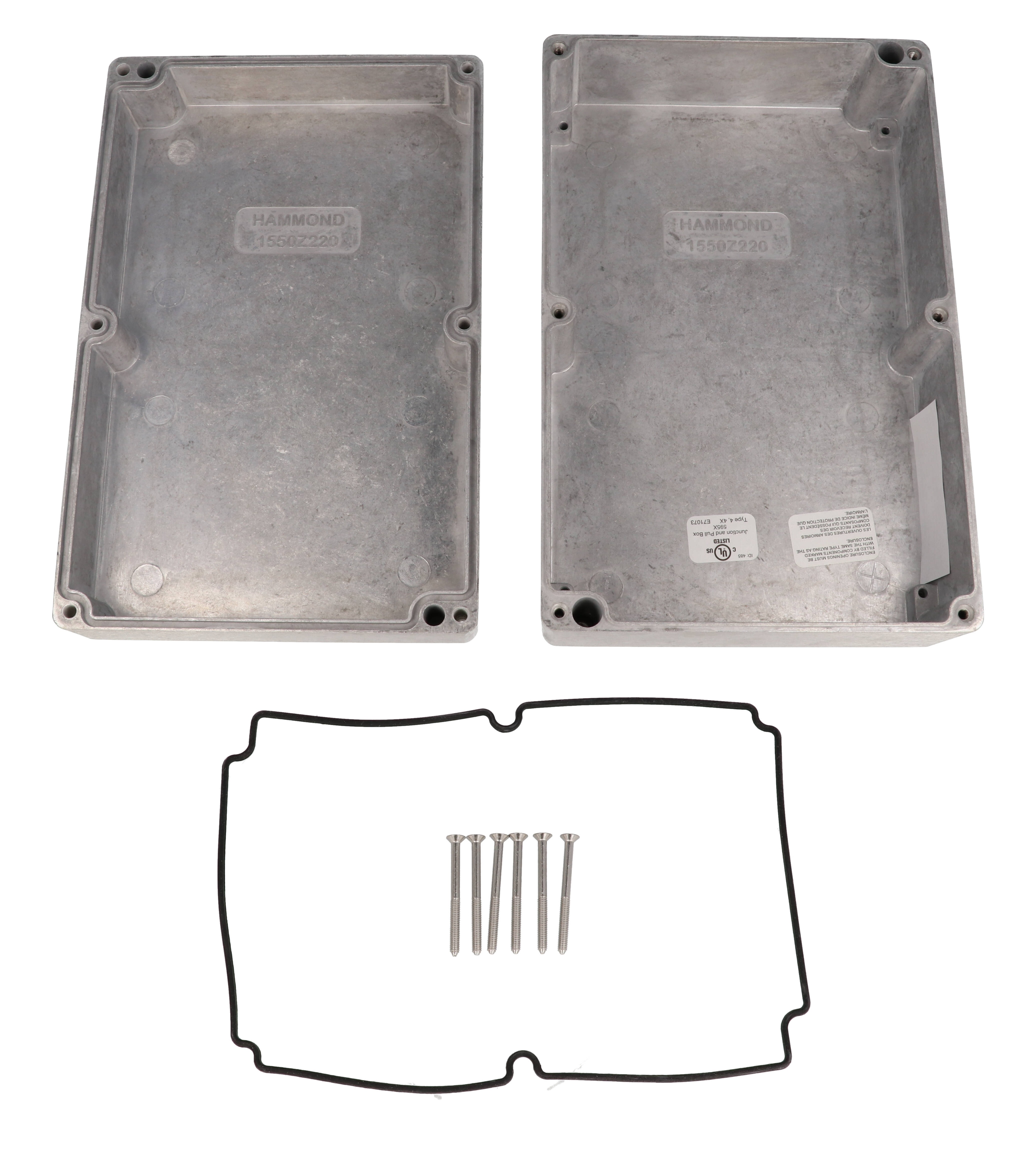 1550Z220 unpainted watertight diecast aluminum enclosure with deep lid, 223 x 147 x 83 mm