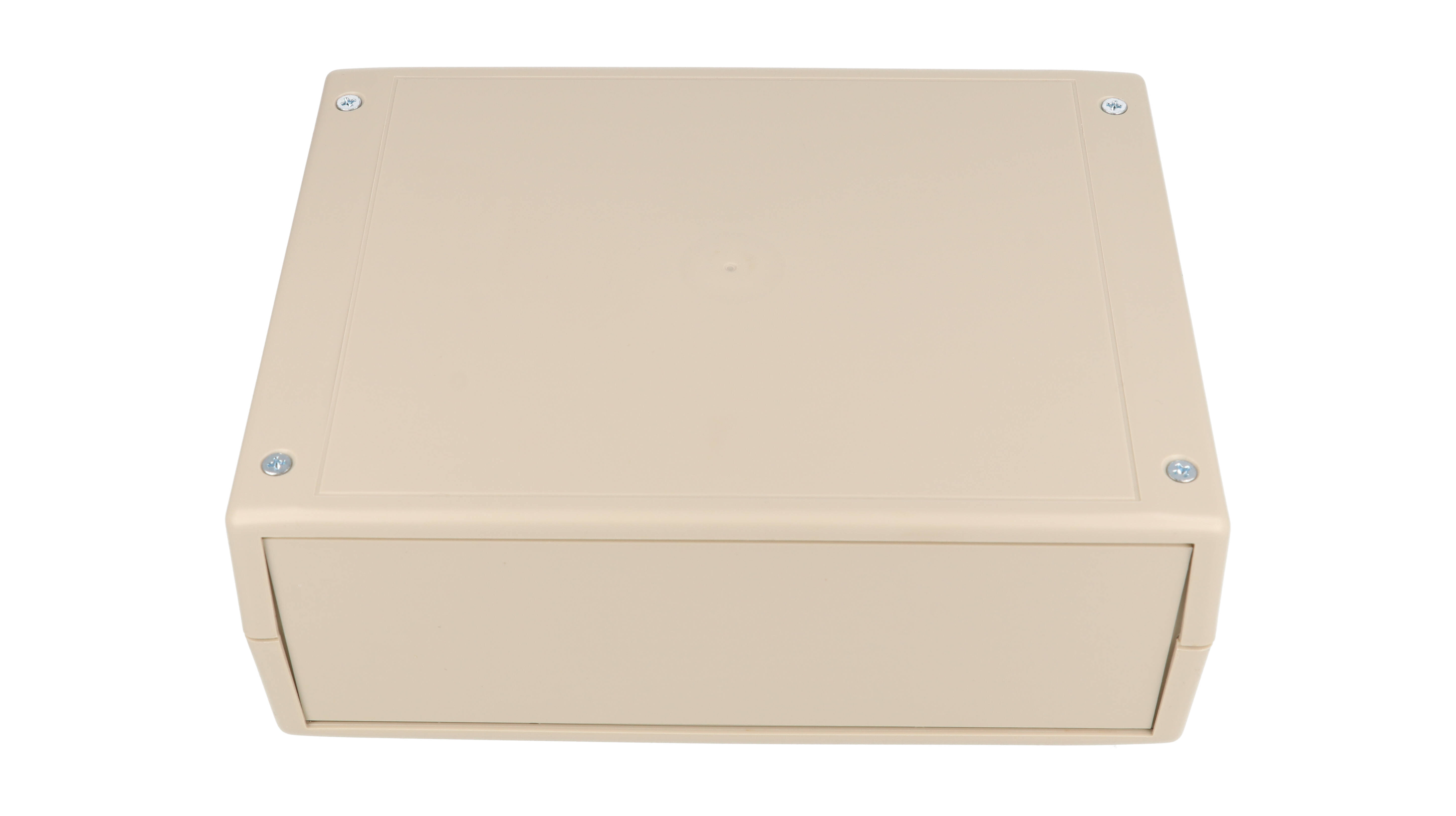 RM2055L light grey ABS instrument enclosure, 190 x 140 x 71 mm clam shell case with front and rear panels