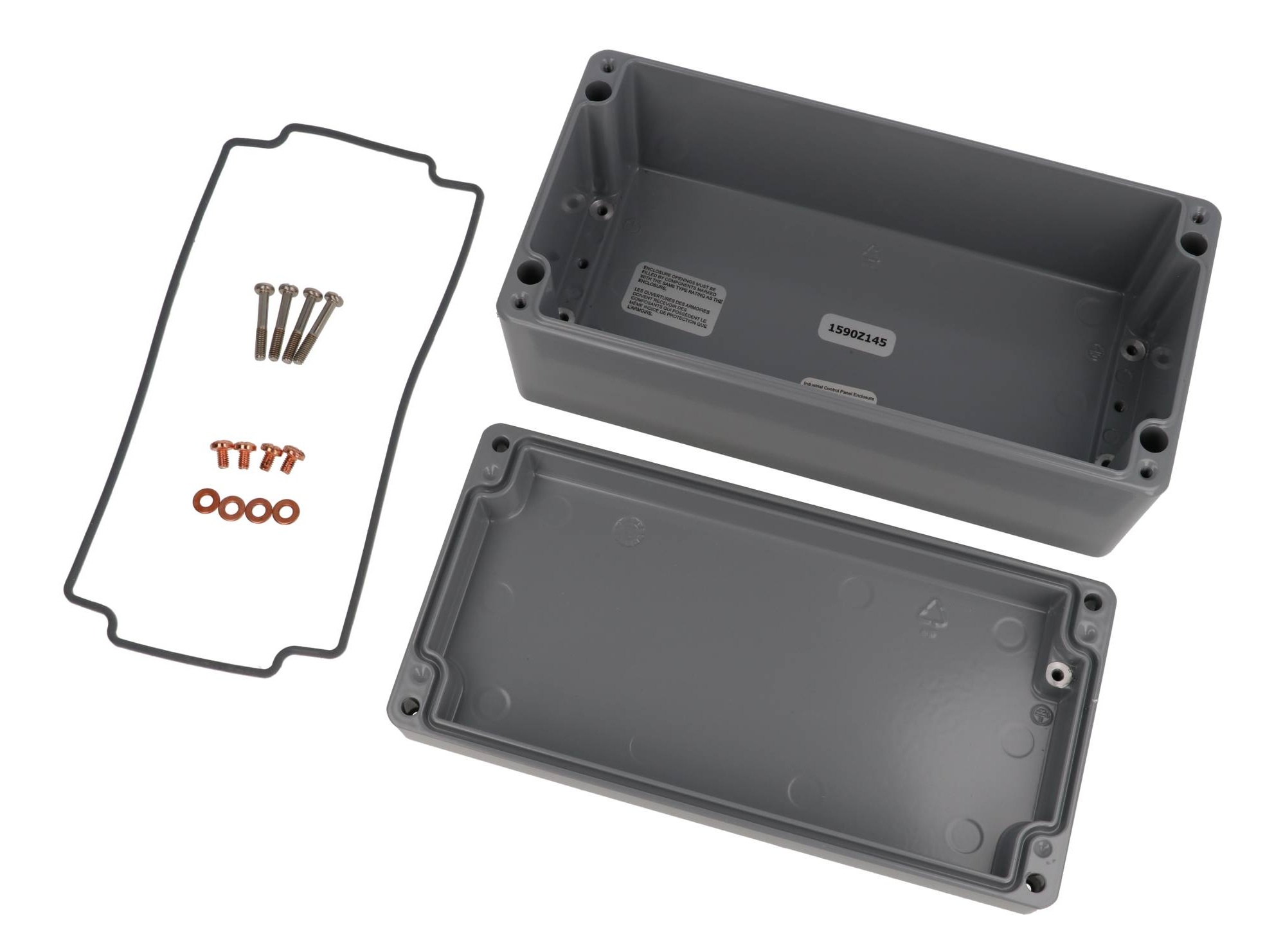 1590Z145GY smooth gray RAL 7001 diecast aluminum enclosure, 200 x 100 x 80 mm