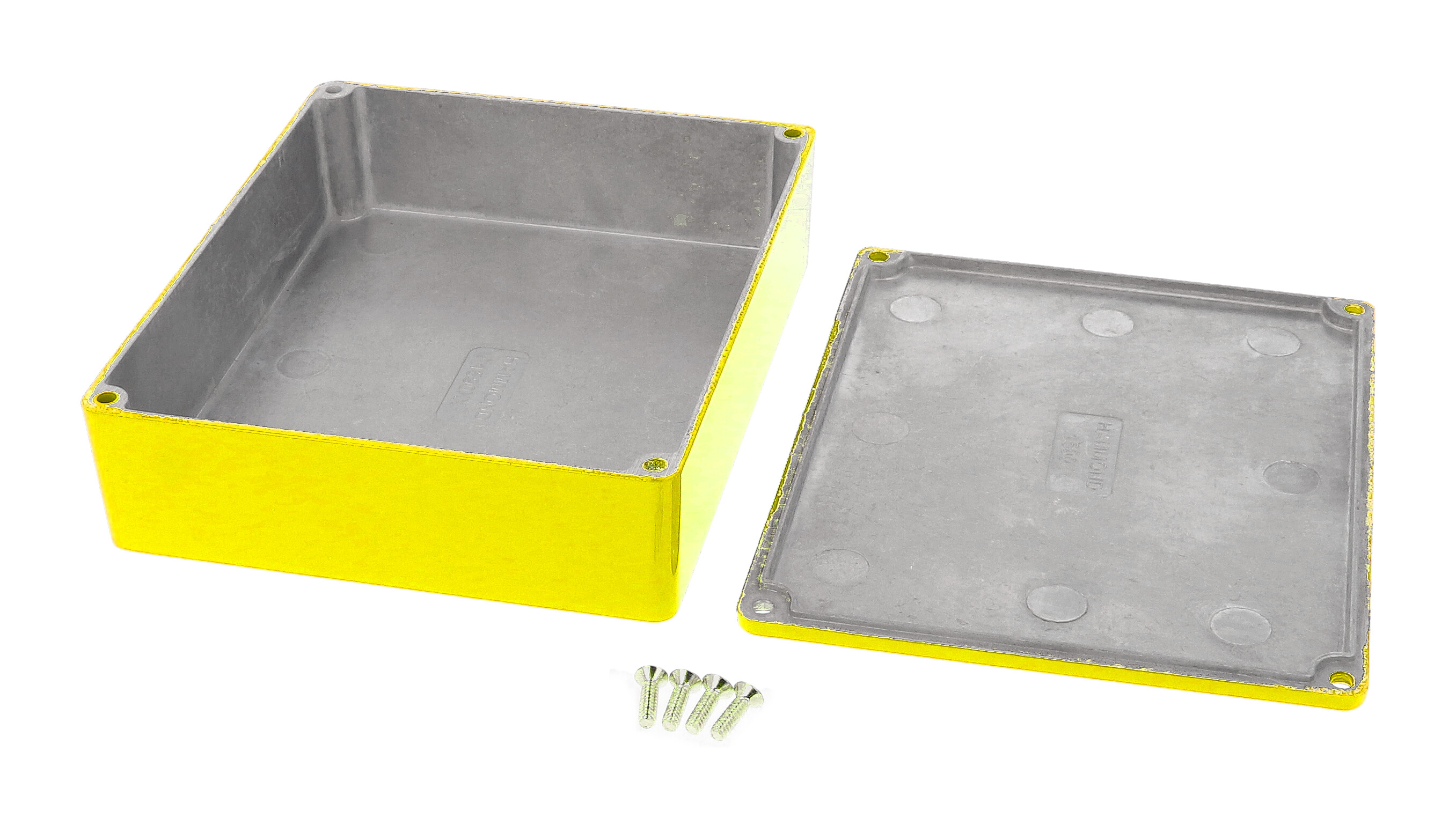 1590XXYL yellow powder coated 145 x 121 mm diecast aluminum stomp box enclosure