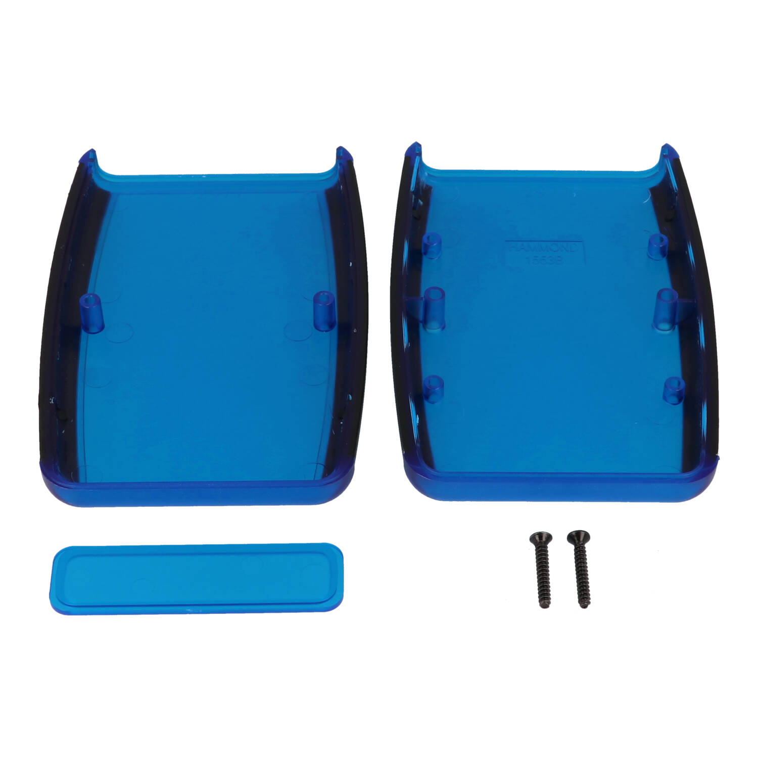 1553BTBUBK translucent blue ABS handheld enclosure with black soft overmold