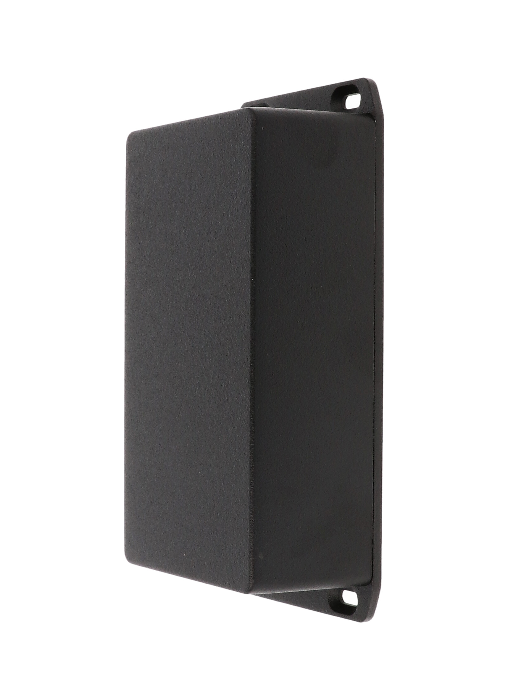 1590P1FLBK black textured 153 x 83 x 50 mm diecast aluminum enclosure with wall-mounting flanged lid