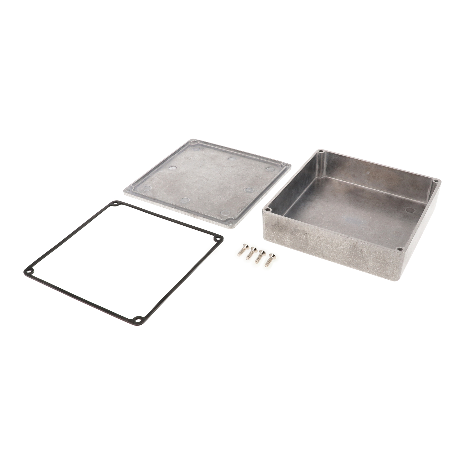 1590WQ natural aluminum watertight diecast enclosure, 120 mm x 120 mm x 34 mm, no mounting flanges