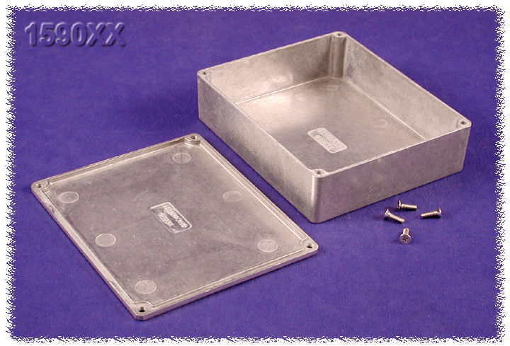 1590XX natural diecast aluminum low-profile enclosure, 145 x 121 x 39 mm
