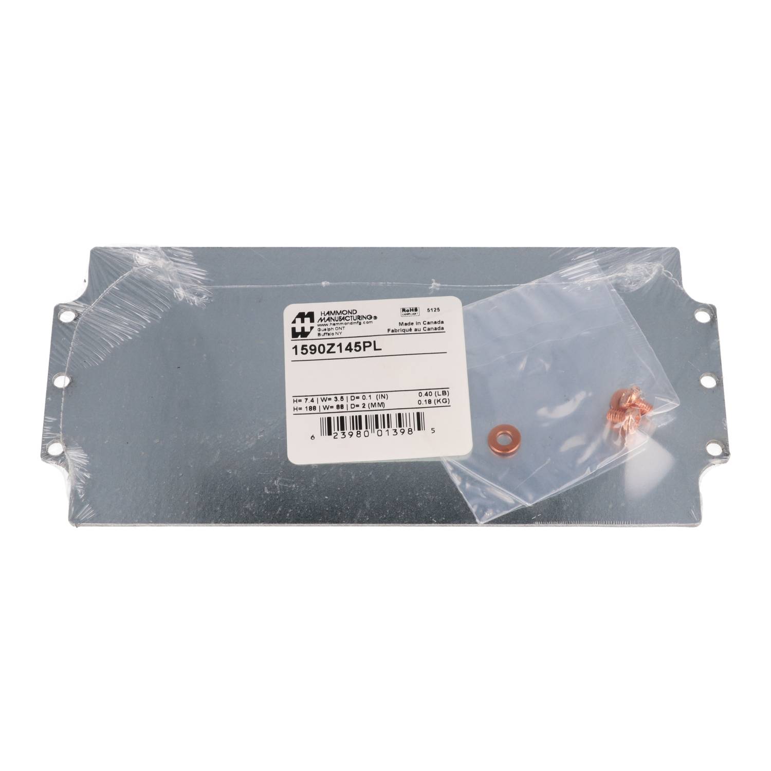 1590Z145PL steel inner mounting panel, 188 x 88 mm, for 1590Z145 enclosures